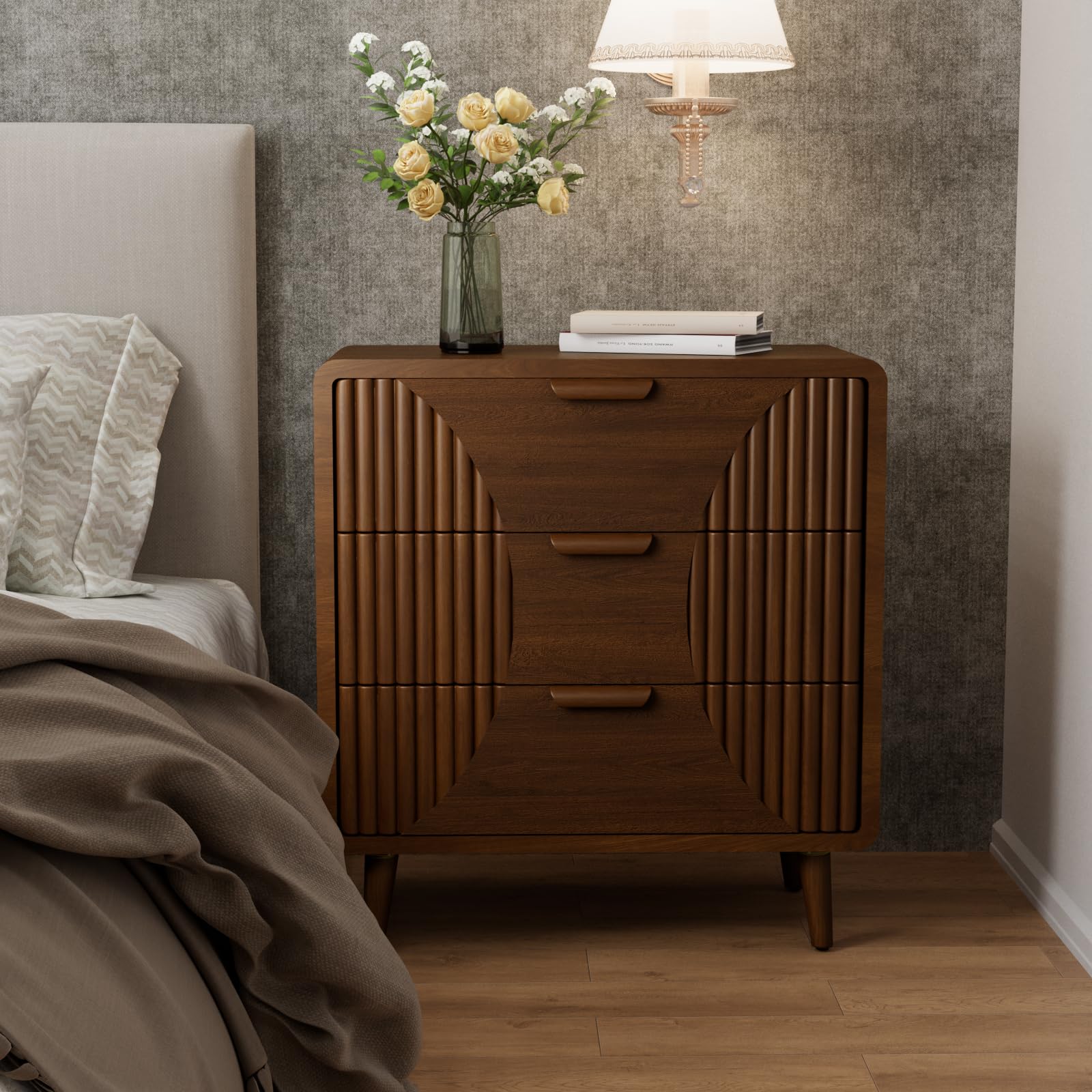 COSIESTModern Storage Cabinet 3 Drawer, Walnut Accent Cabinet, Wood Entryway Cabinet, Sideboard Cabinet for Living Room Hallway Dining Room Kitchen