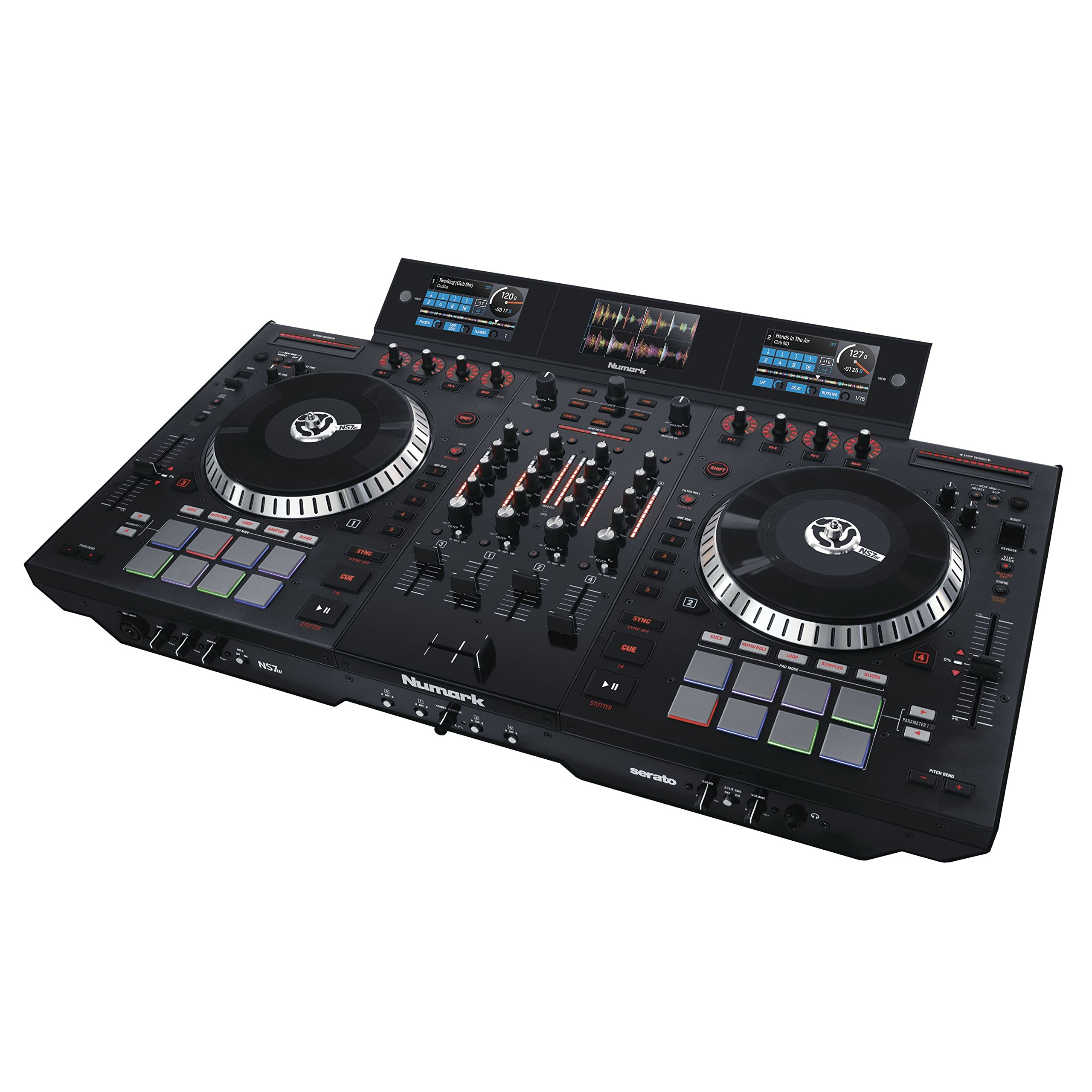 Numark NS7III | 4-Channel Motorized DJ Controller & Mixer with Screens and free Remix/Sampling Program downloads