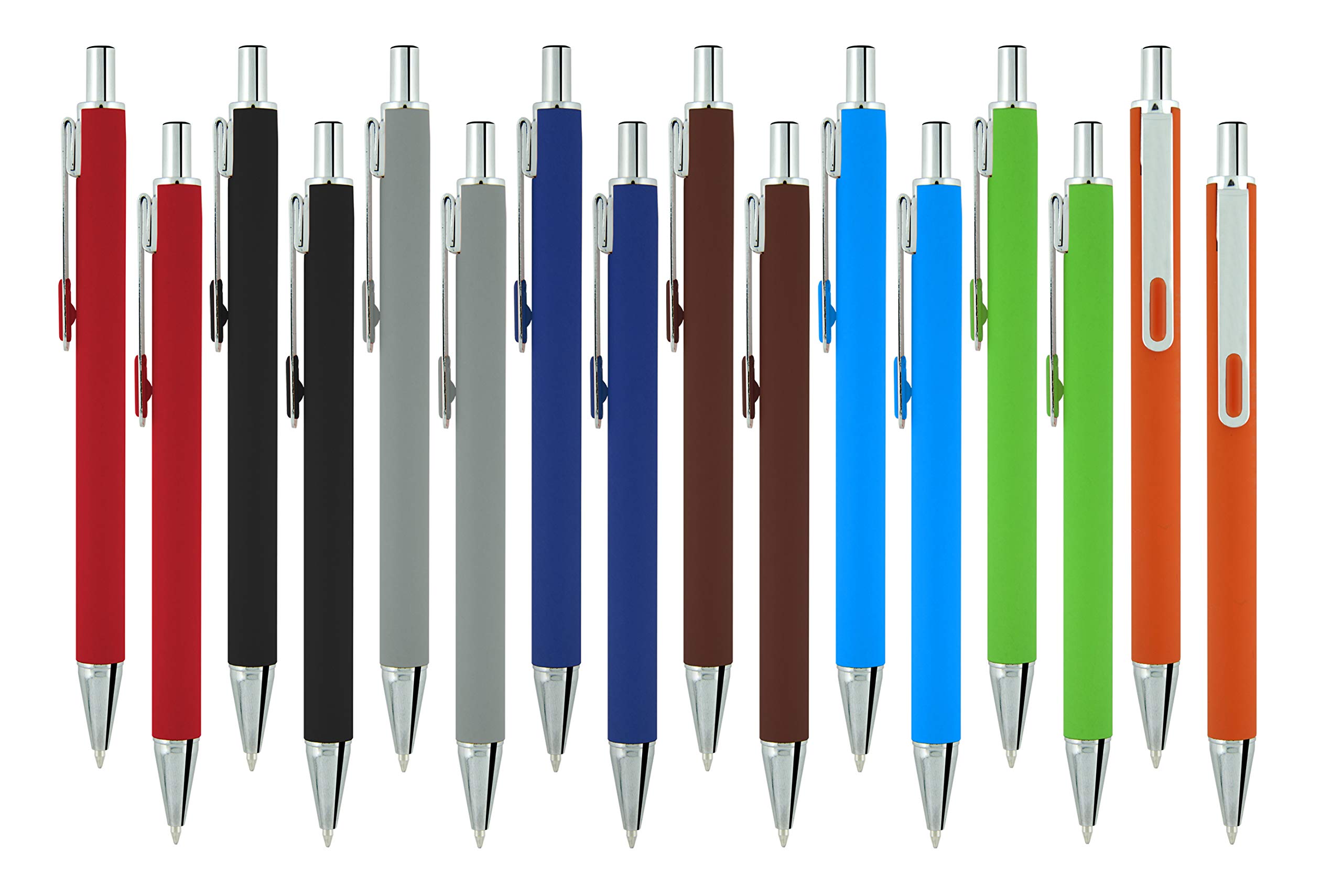 SyPen Ballpoint Pens, Soft Rubberized Textured Grip, Black Ink Writing Metal Click Pen, Smooth Surface Barrel, Assorted Colors, 16 pack