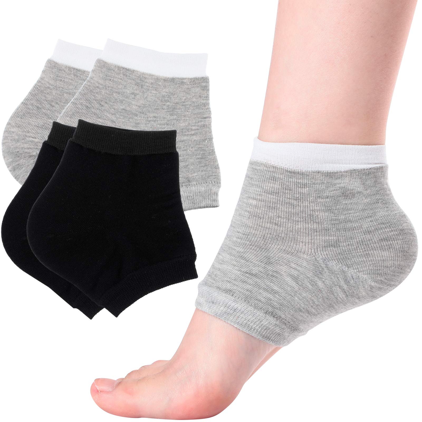 GeyogaGeyoga 2 Pairs Of Open-Toe Moisturising Gel Heel Socks, Spa Sock For Men Or Women Foot Care, Cracked Heels, Dry Feet, Foot Calluses, Dead Skin, Black, Grey