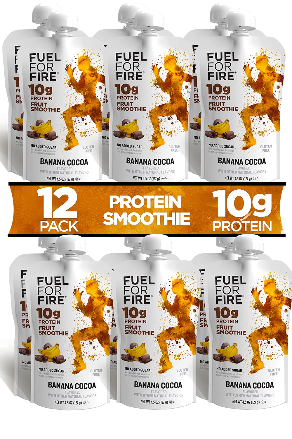 Fuel for Fire Protein Smoothie Pouch - Banana Cocoa (12-Pack) | Healthy Snack & Recovery | No Sugar Added, Dietitian Approved | Functional Fruit Smoothies | Gluten Free, Kosher (4.5oz pouches)