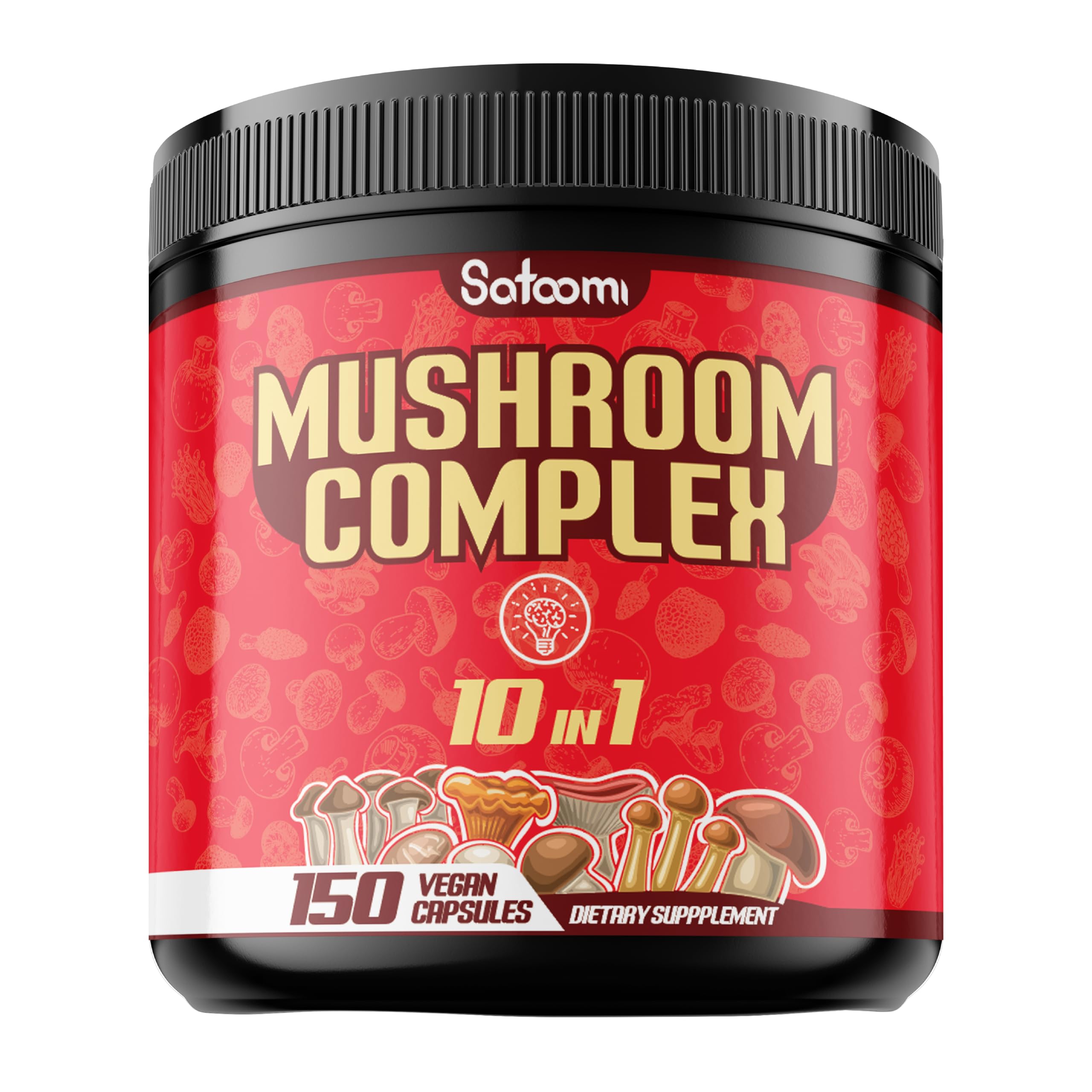 10in1 Mushroom Complex Supplements Capsules - Blended with Lions Mane, Cordyceps, Reishi, Chaga, Maitake, Shitake & Others -Brain Support - 150 Capsules