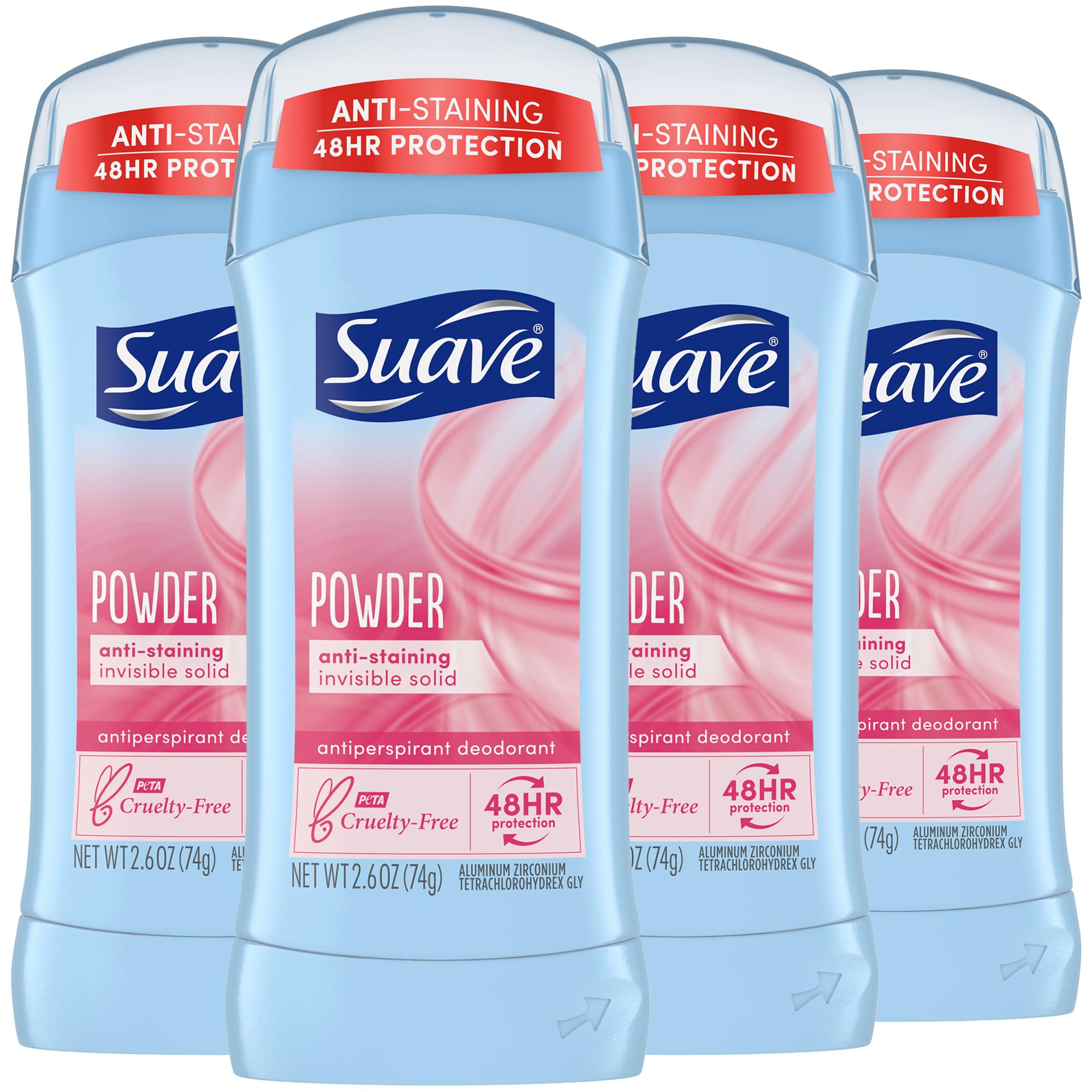 Suave 24 Hour Protection Invisible Solid Deodorant For Women, Powder - 5.2 Oz - 4 Pk