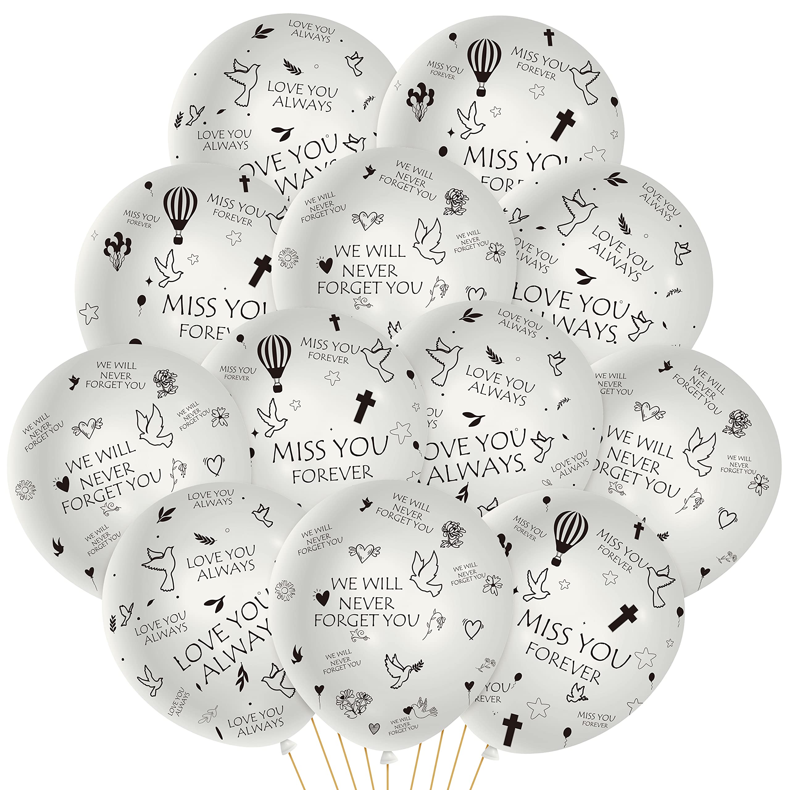 PANTIDE 37Pcs Memorial Balloons Set White Remembrance Funeral Celebration of Life Biodegradable Latex Balloon with Ribbon Miss You Forever Love You Always We Will Never Forget You Balloons Decorations