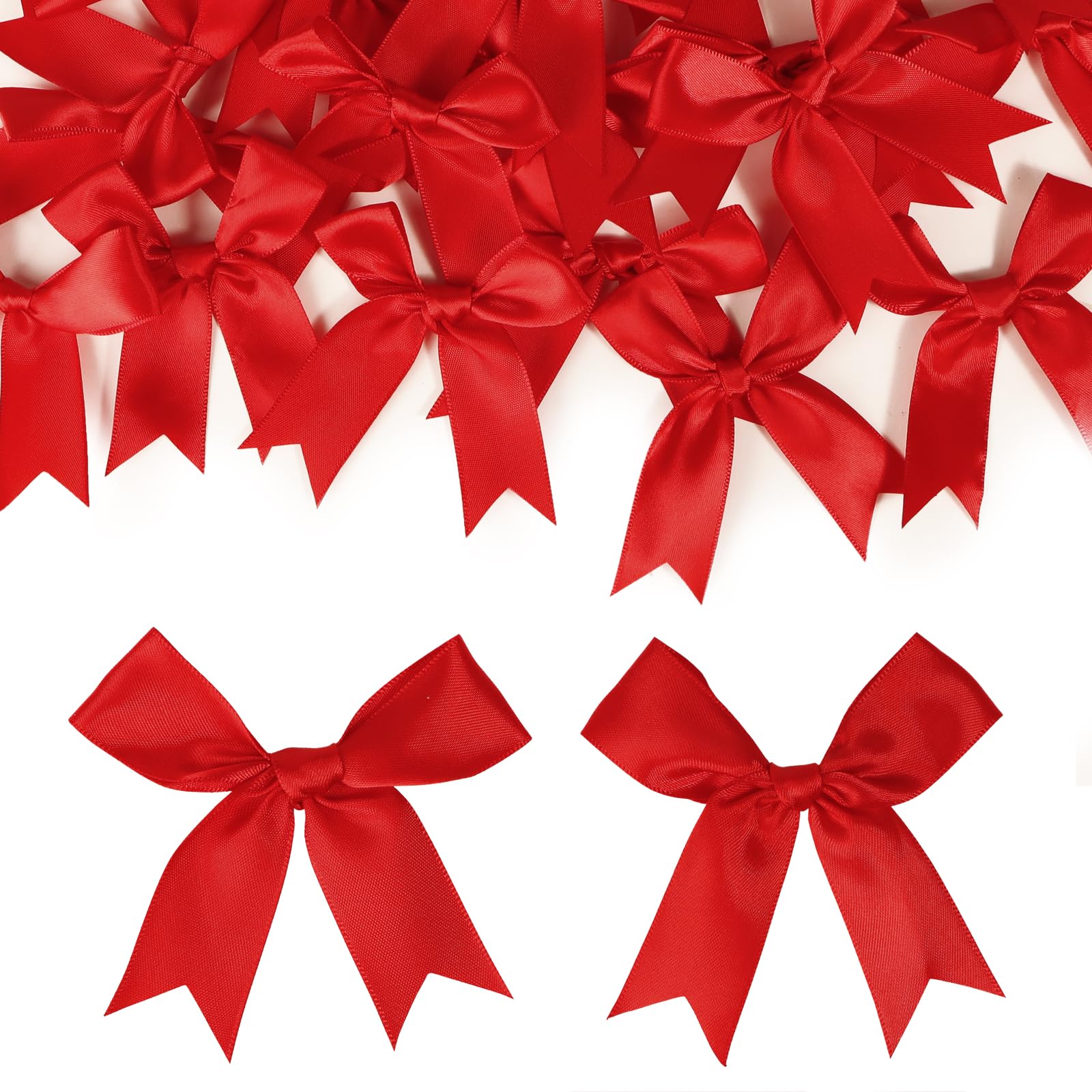 50pcs 8.5cm Red Satin Bows for Crafts Red Gift Bows Christmas Decoration Bows for Craft Project Gift Wrapping Card Making Embellishments