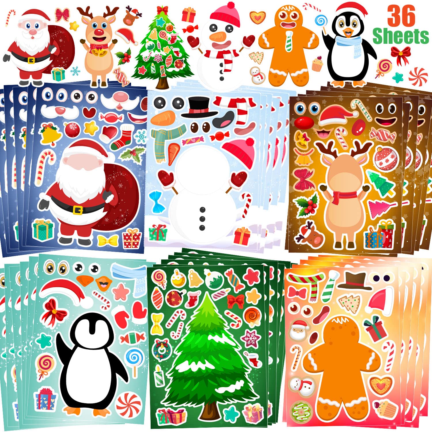 36 Sheets Christmas Stickers for Kids Make Your Own Christmas Stickers, Christmas Favors for Kids, Christmas Crafts for Kids Christmas Party Favors, Christmas Party Games Stickers