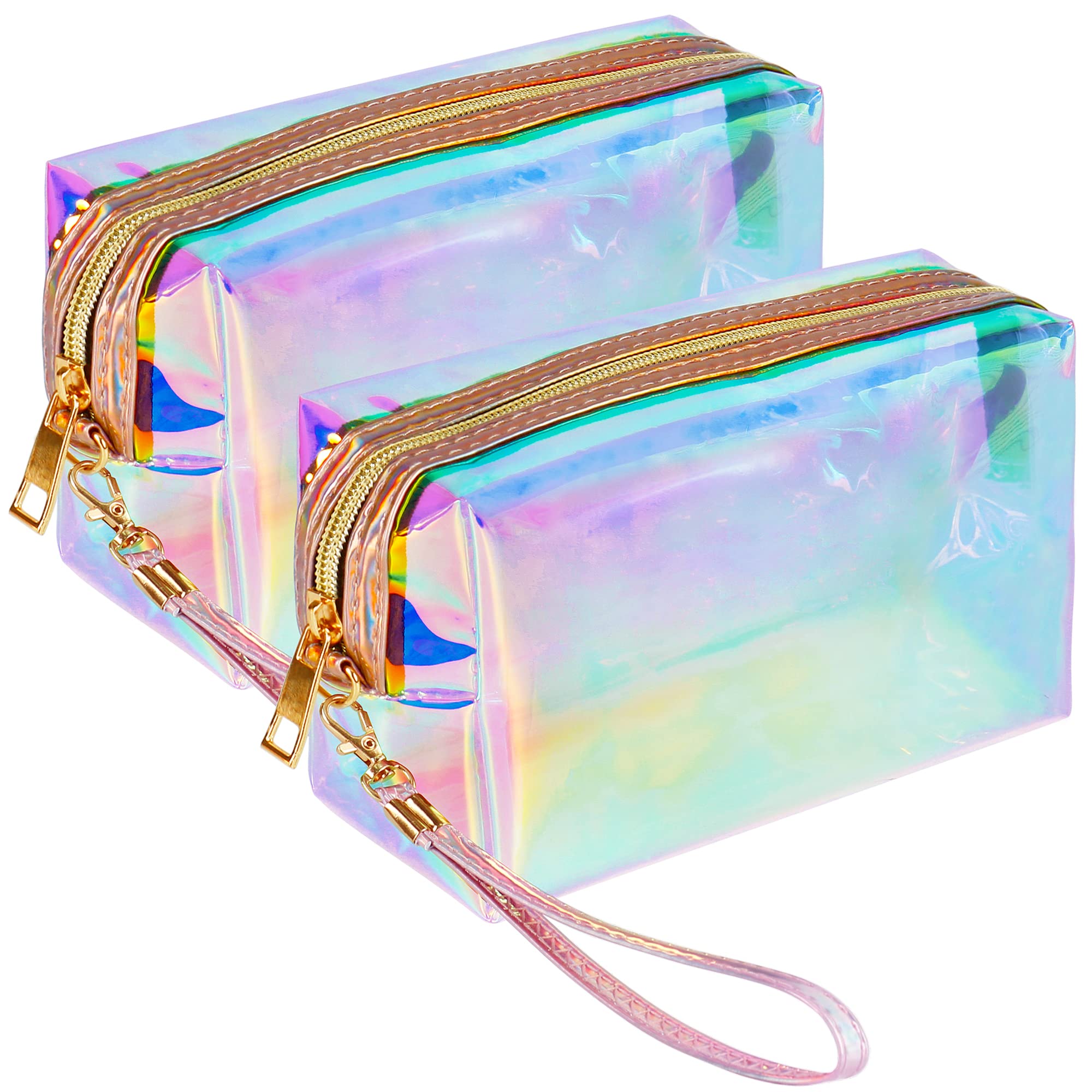 HRX PackageClear Iridescent Holographic Makeup Bag, 2pcs Travel Cosmetic Pouches with Zipper Toiletry Organizer Case for Purse Diaper Bag Beach Bag