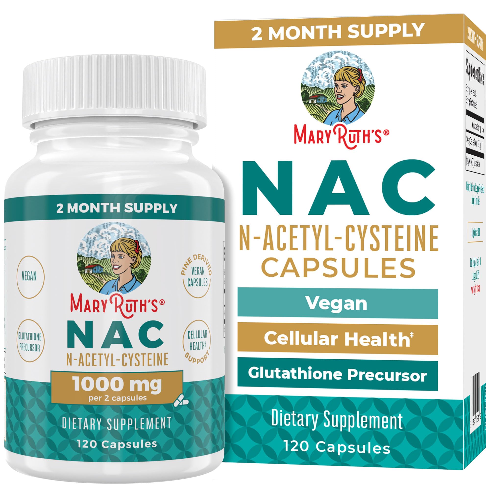 MaryRuth Organics NAC Supplement N-Acetyl Cysteine | 2 Month Supply | NAC 1000mg per serving | Vegan | Non-GMO | Gluten Free | 120 Count