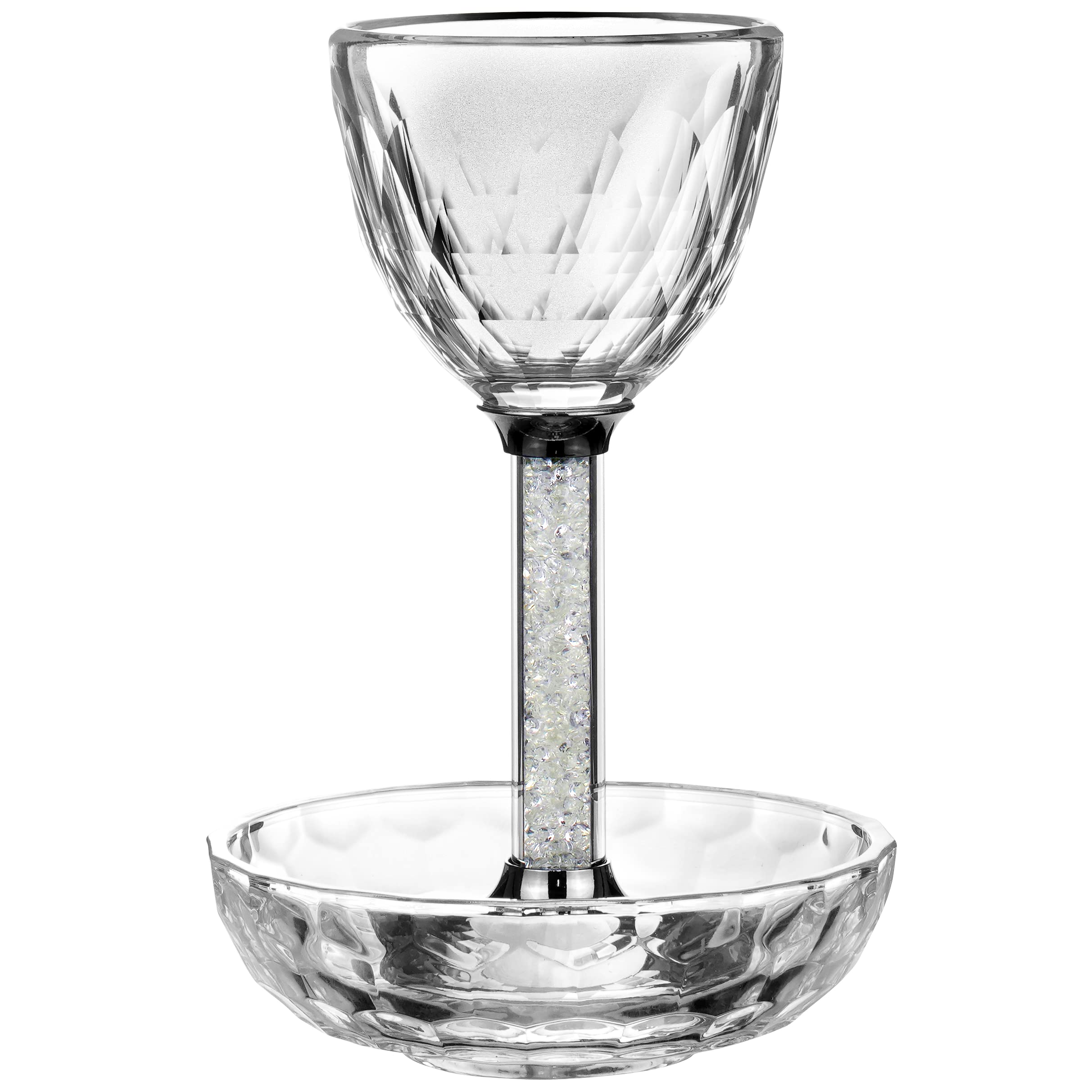 Crystal Kiddush Cup Set - Premium Kiddush Wine Cup and Saucer for Shabbat, Havdalah, Passover - Judaica Shabbos and Holiday Gift (Clear Gemstones)