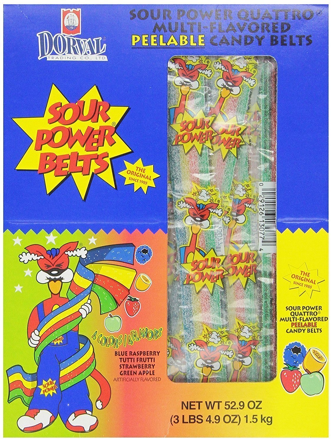 The Original Sour Power Quattro Multi-flavored Peelable Candy Belts: 150 Pieces