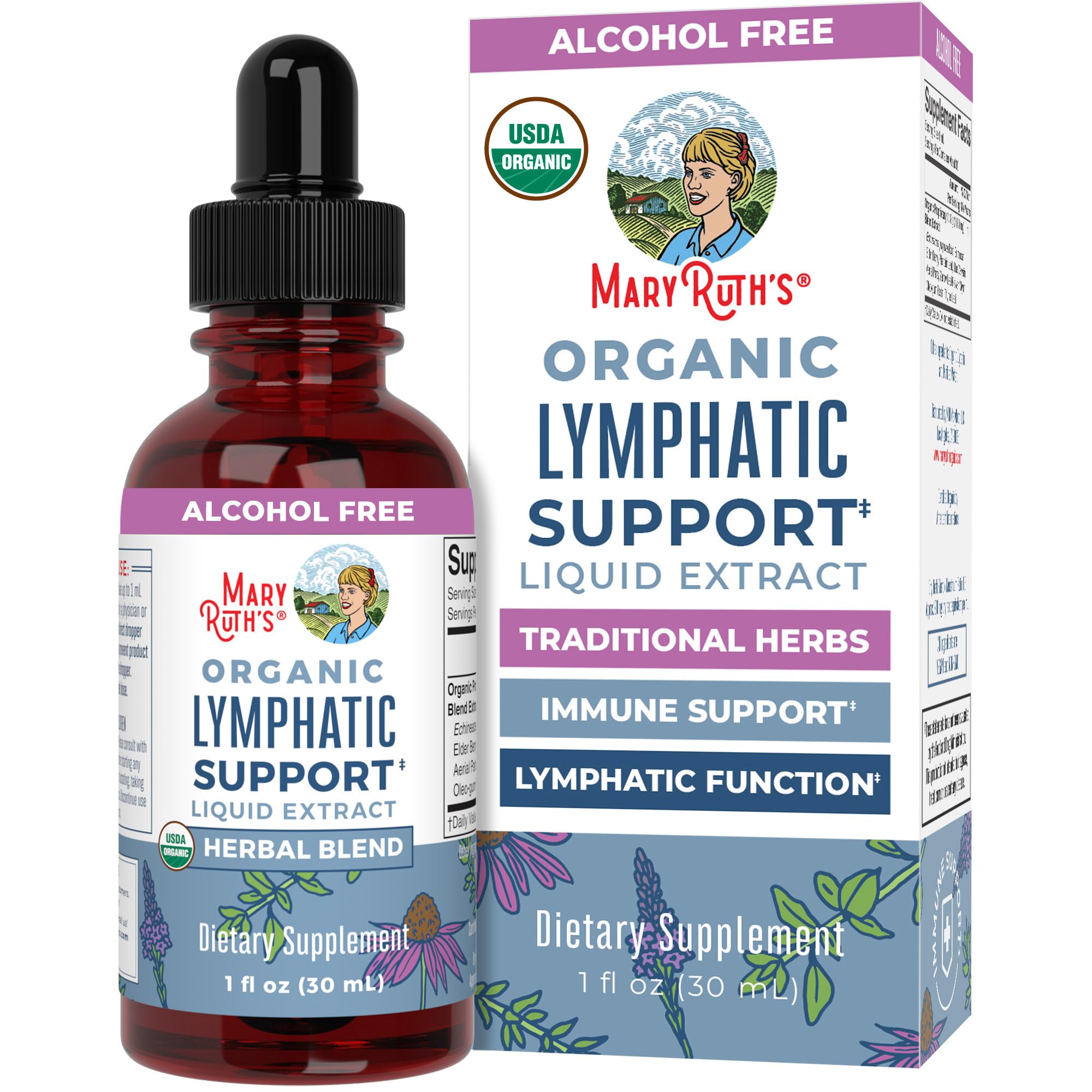 Lymphatic Support Drops by MaryRuth's | USDA Organic Lymphatic Cleanse Immune Support Supplement| Lymphatic Support with Echinacea & Elderberry | Blue Vervain | Vegan | Non-GMO | 30 Servings |