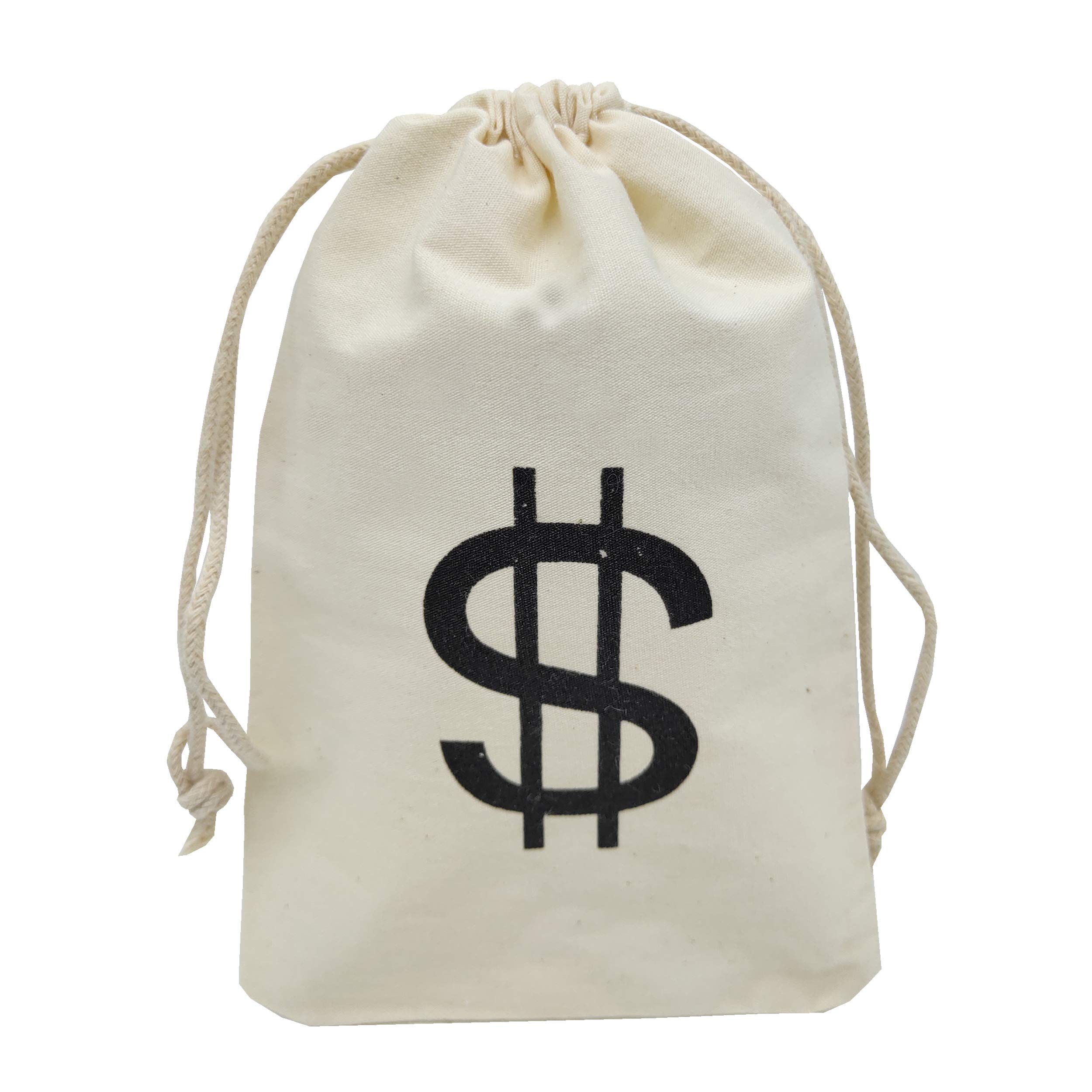 Sanrich 20 Pack Money Bags Drawstring Pouches Goody Bag 4.3 x 6.6 inches Canvas Dollar Favor Bags For Themed Birthday Party