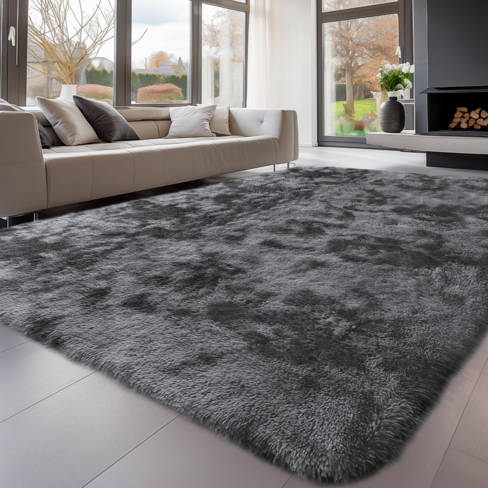 Sour Lemon Rugs Living Room 140x200cm, Grey Area Rugs for Bedroom, Washable Anti Slip Extra Large Shaggy Soft Rug Fluffy Modern Floor Carpets Mat Beside Rugs for Kids Living Room