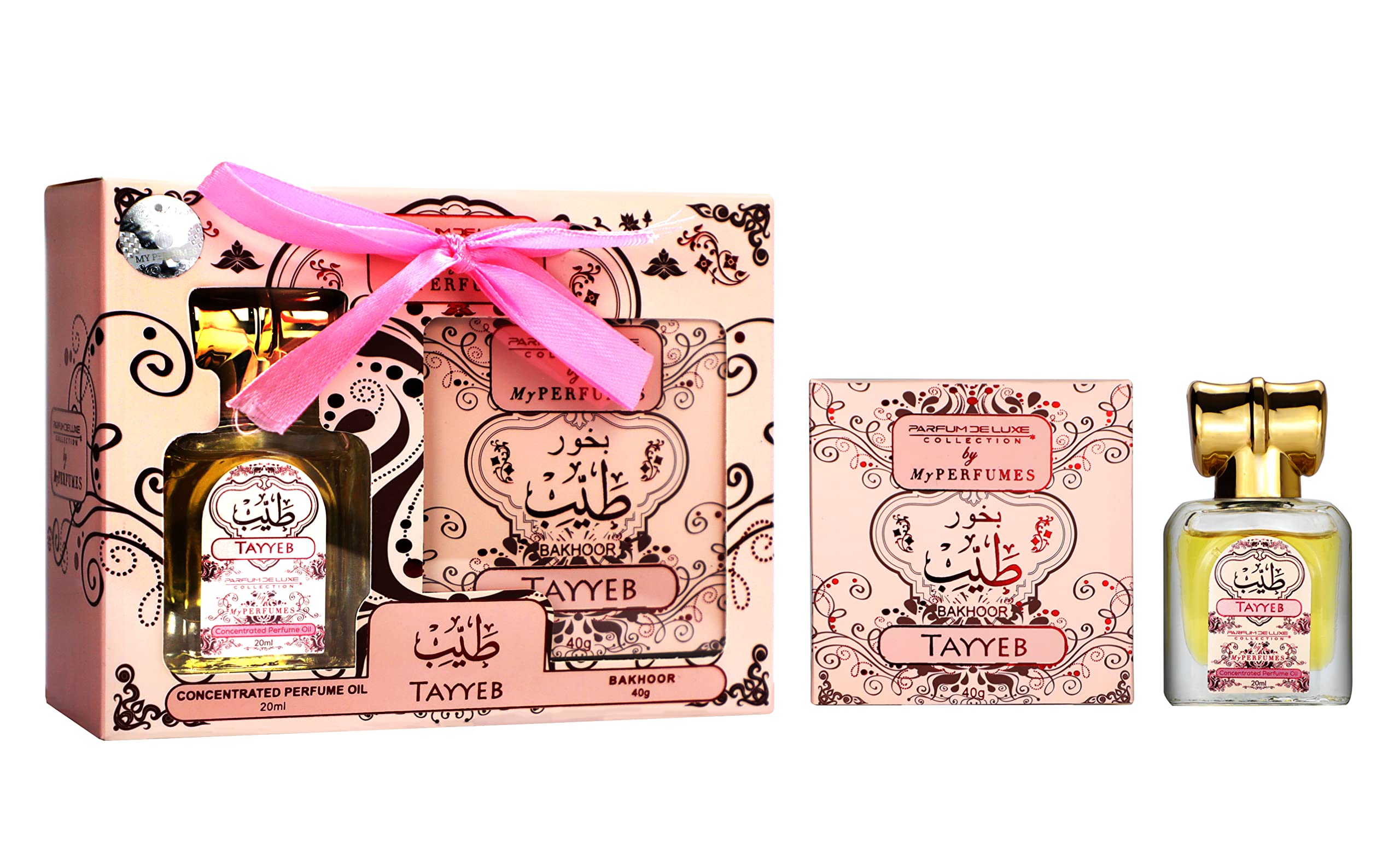 My Perfumes TAYYEB from Parfum Deluxe 2 Pieces Non Alcoholic Gift Set for Unisex, 20ml Perfume Oil and 40gm Bakhoor