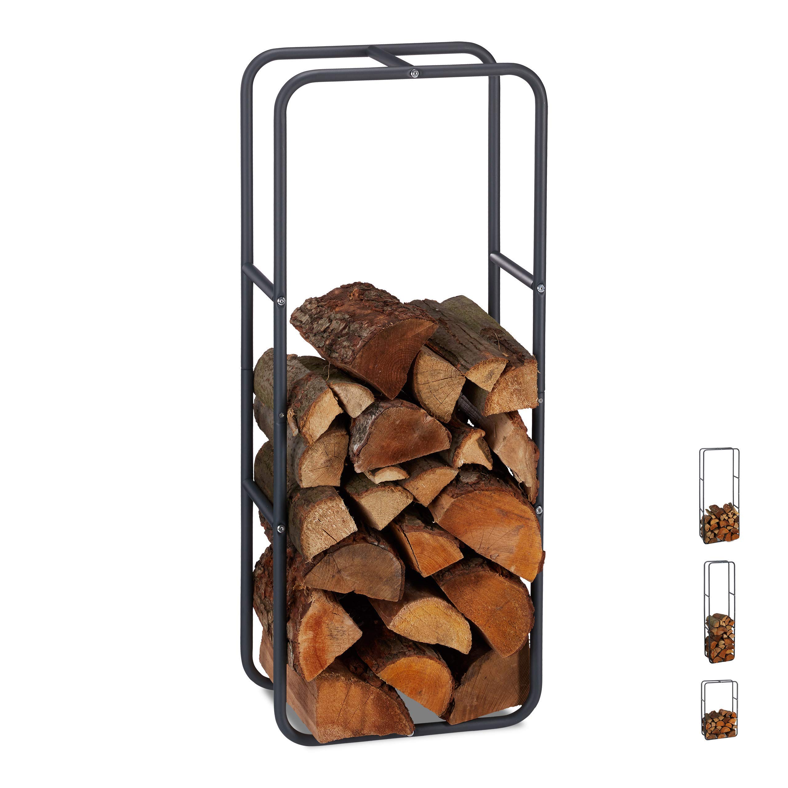 Relaxdays Firewood Rack, Log Stacking Aid, Steel, for in-and Outdoor Use, Wood Pile Shelf, Alloy, Anthracite, 100 x 40 x 25 cm