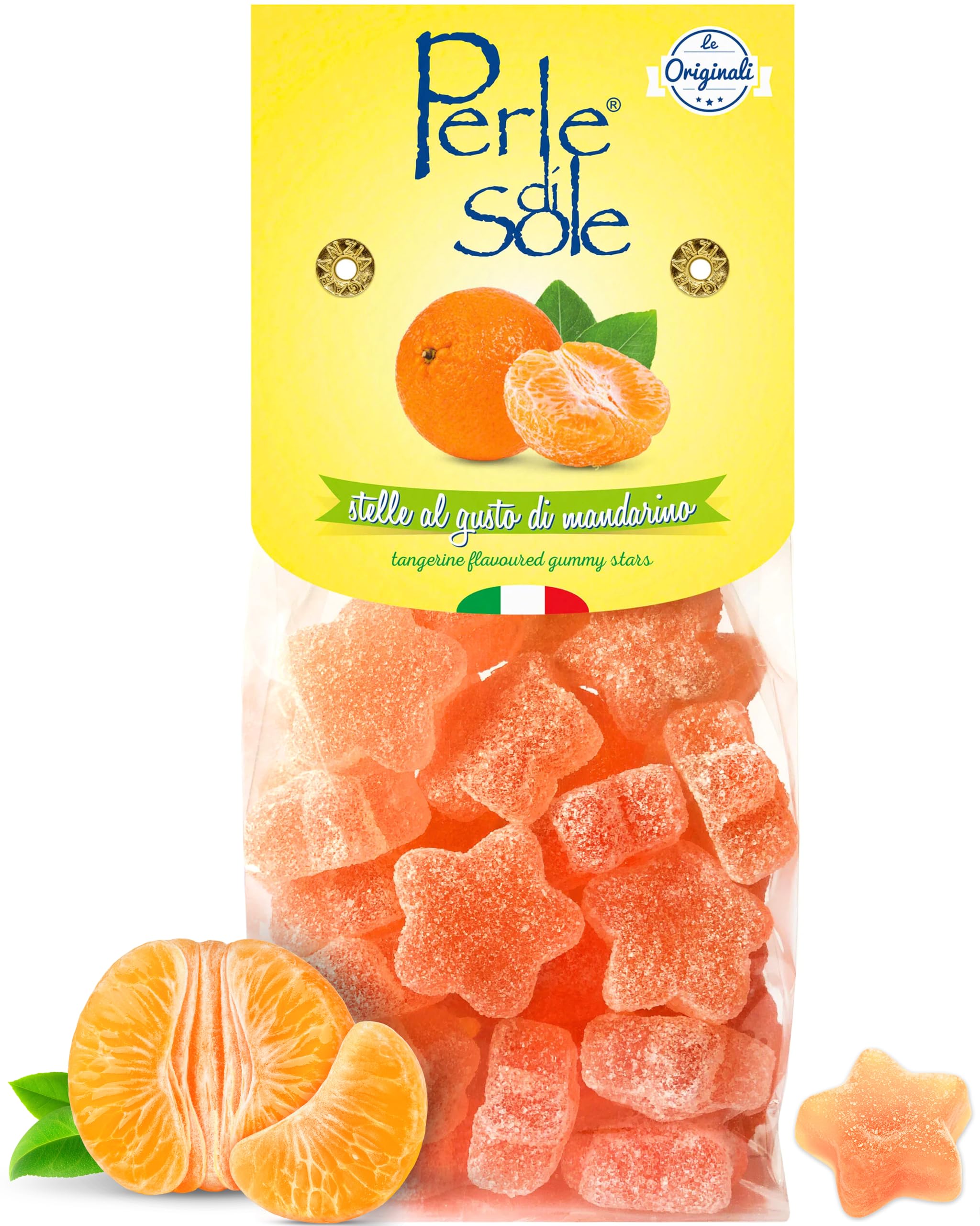 Perle di Sole Italian Candy - Tangerine Flavored Gummy Stars - Mandarin Gummy Candies Made in Italy (8.8oz)