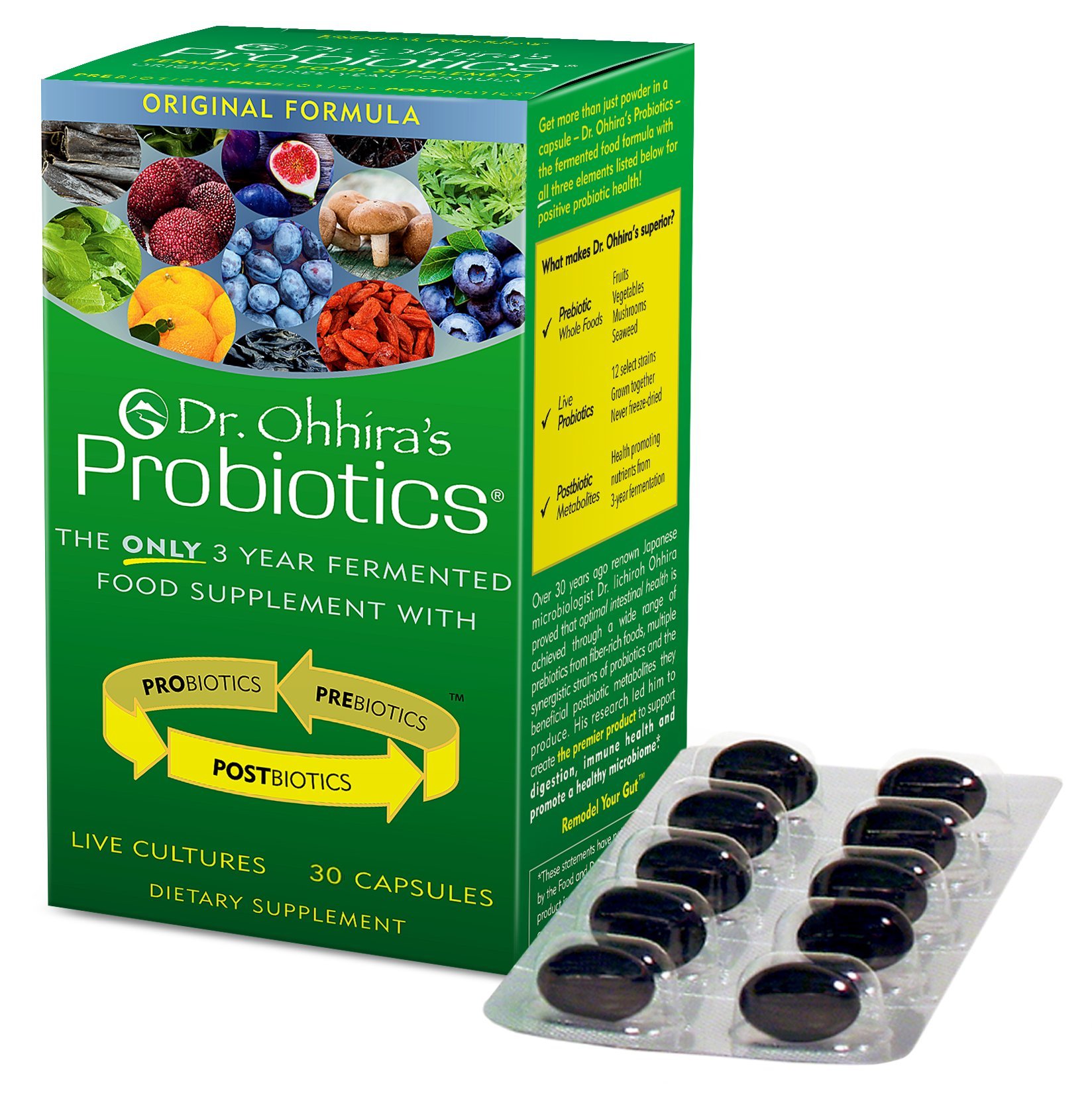 Dr. Ohhira’s Probiotics Original Formula with 3 Year Fermented Prebiotics, Live Active Probiotics and The only Product with Postbiotic Metabolites, 30 Capsules