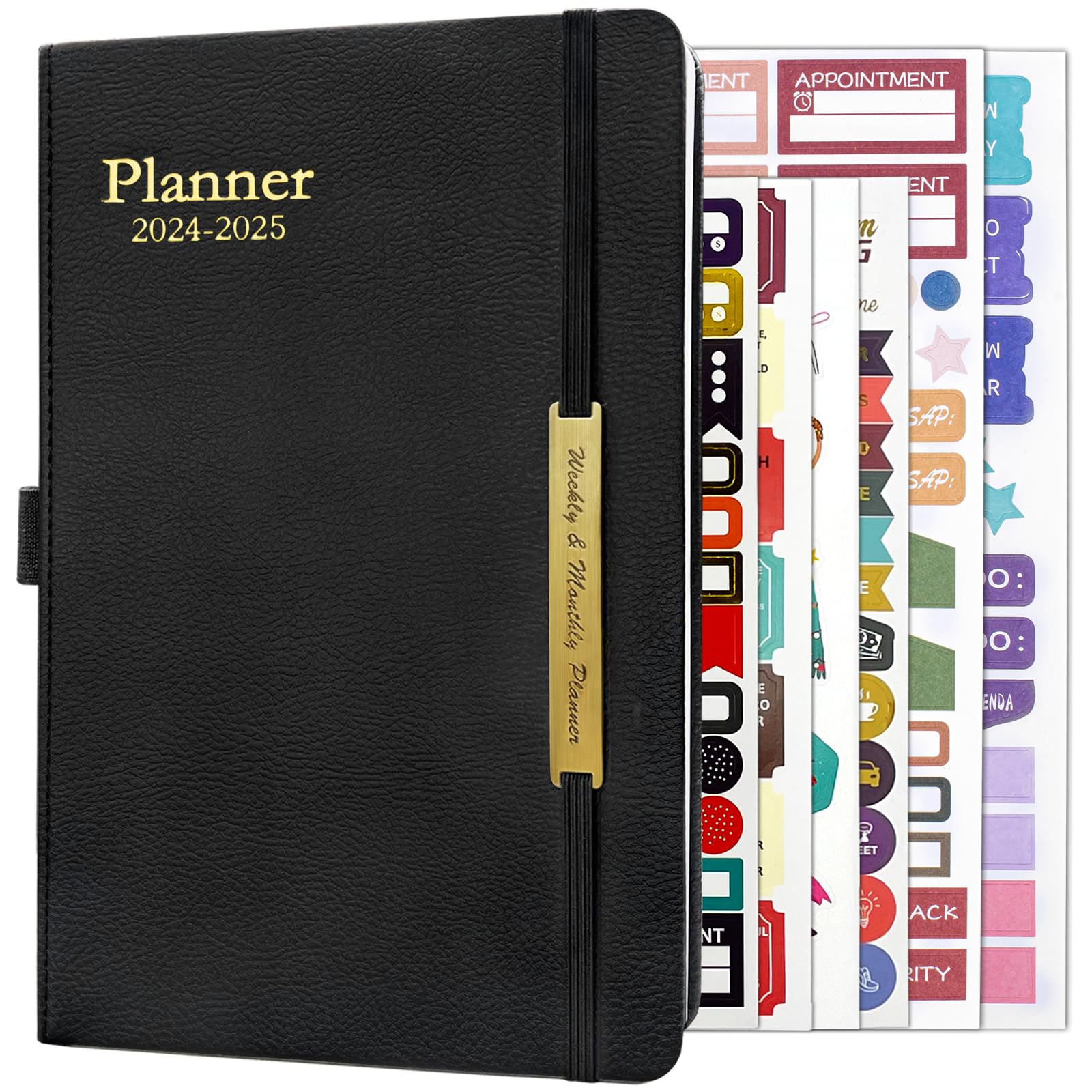 2024 Leather Planner Weekly and Monthly, 18 Months Calendar Book, 2024 Academic Planner From Jan. 2024-June 2025, 2024 Appointment Book, Daily Agenda, Yearly Teachers Planner (5.7 X 8.5" Black)