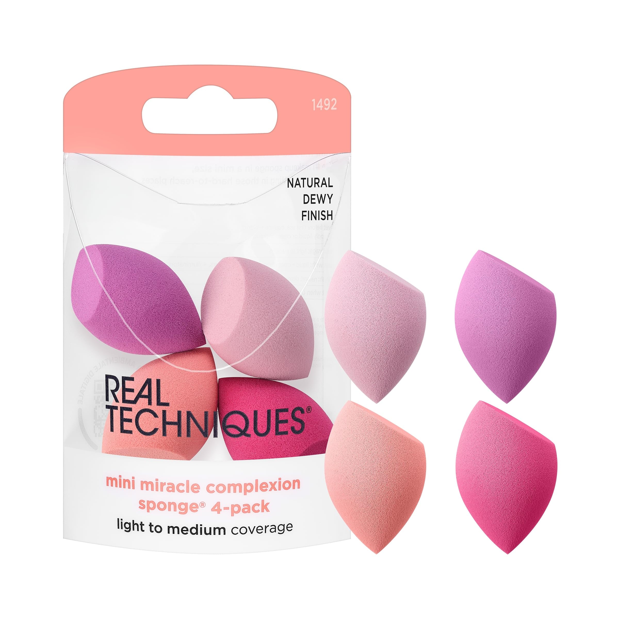 Real Techniques Mini Miracle Complexion Sponge 4 Pack, Small Makeup Blending Sponges, For Foundation & Concealer, Mini Size for Under Eyes & Touch-Ups, Travel Friendly, Stocking Stuffer, Latex-Free