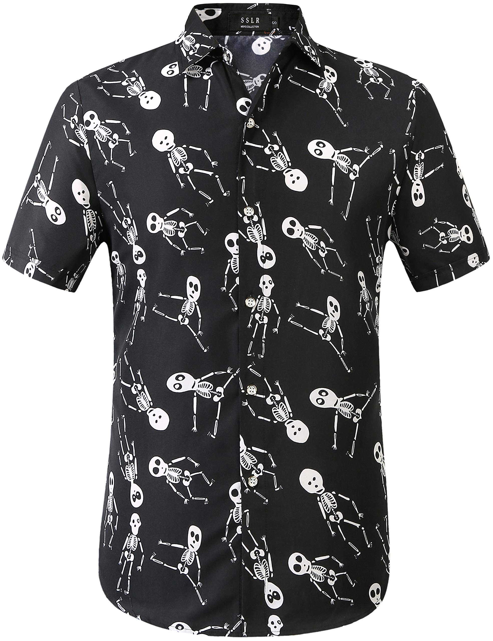 Men's Skull Skeleton Button Down Short Sleeve Halloween Shirt