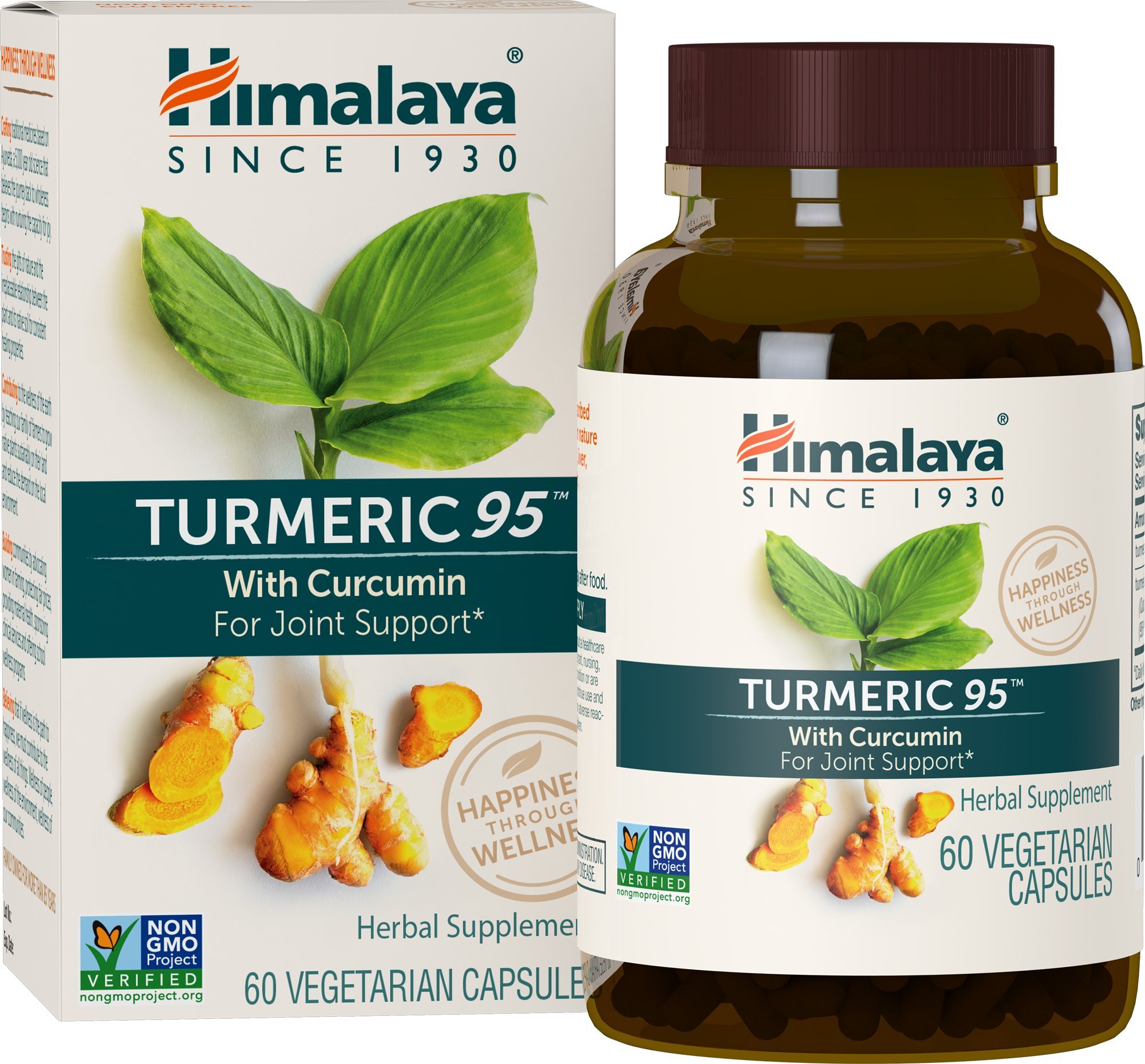 Himalaya Turmeric 95 Supplement with Curcumin/Curcuminoids, Joint and Muscle Support, Optimum Flexibility and Mobility, 600 mg, Non-GMO, Vegan, Gluten Free, 60 Capsules, 60 Day Supply