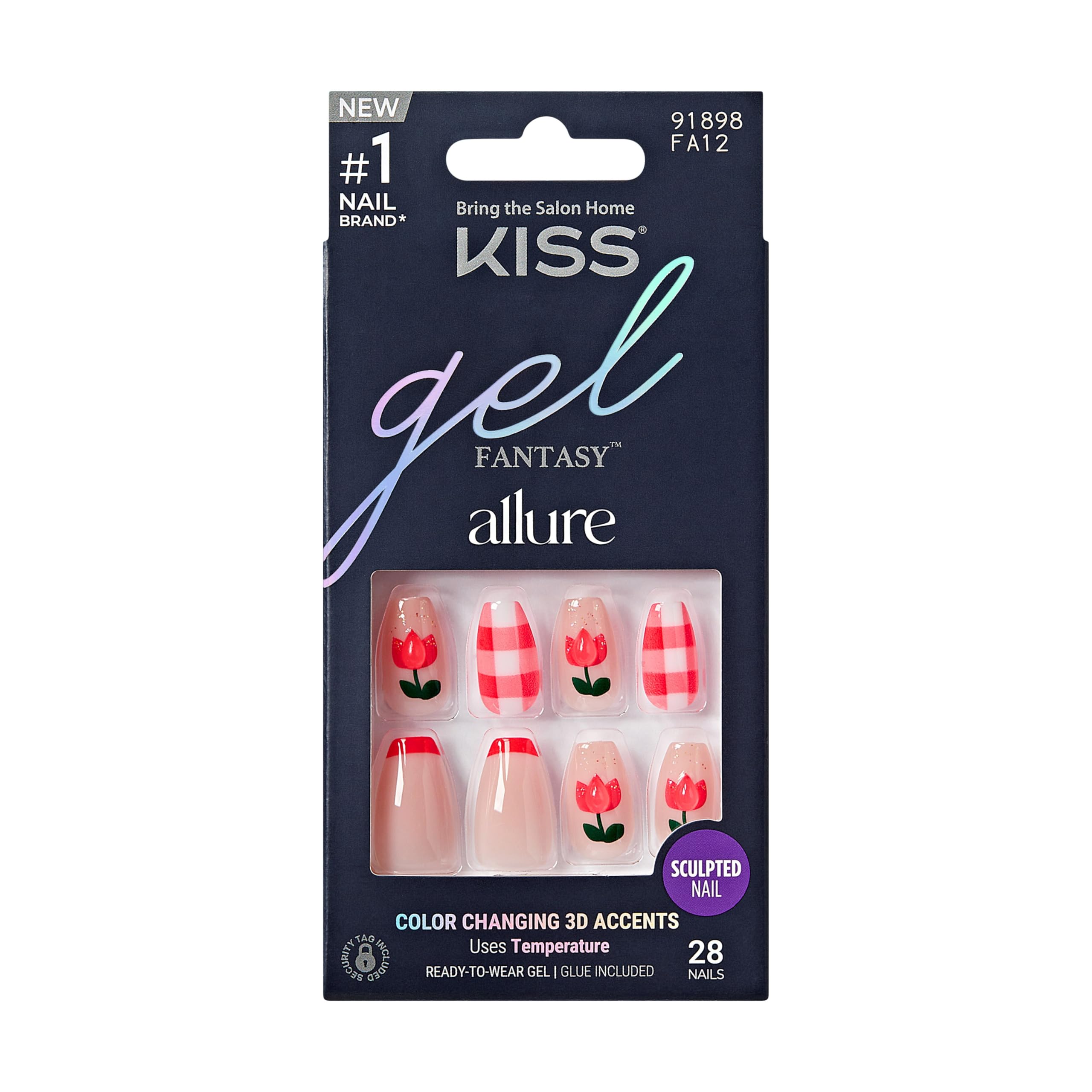 KISS Gel Fantasy, Press-On Nails, Nail glue included, 'All Yours', LIght Pink, Medium Size, Coffin Shape, Includes 28 Nails, 2G Glue, 1 Manicure Stick, 1 Mini File