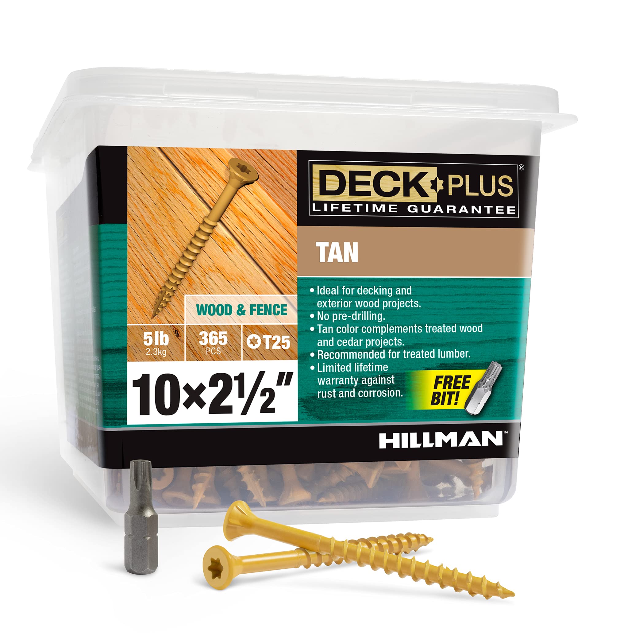 HillmanDeck Plus Wood Screws, Tan Exterior 10-2.5”, 5lb Box, 48416