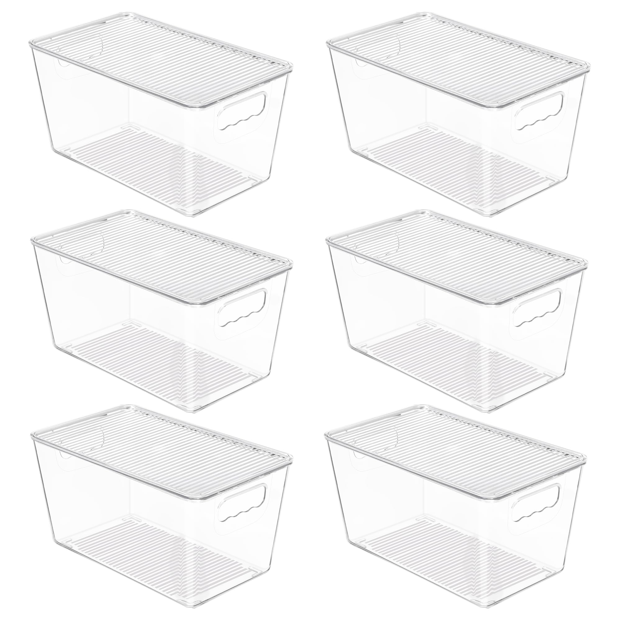 Vtopmart 6 Pack Clear Stackable Storage Bins with Lids, Organizer Box Storage with Handle for Kitchen Organizer and Storage,Perfect for Pantry,Fridge,Cabinet, Closet,Bathroom Organizer,Medium