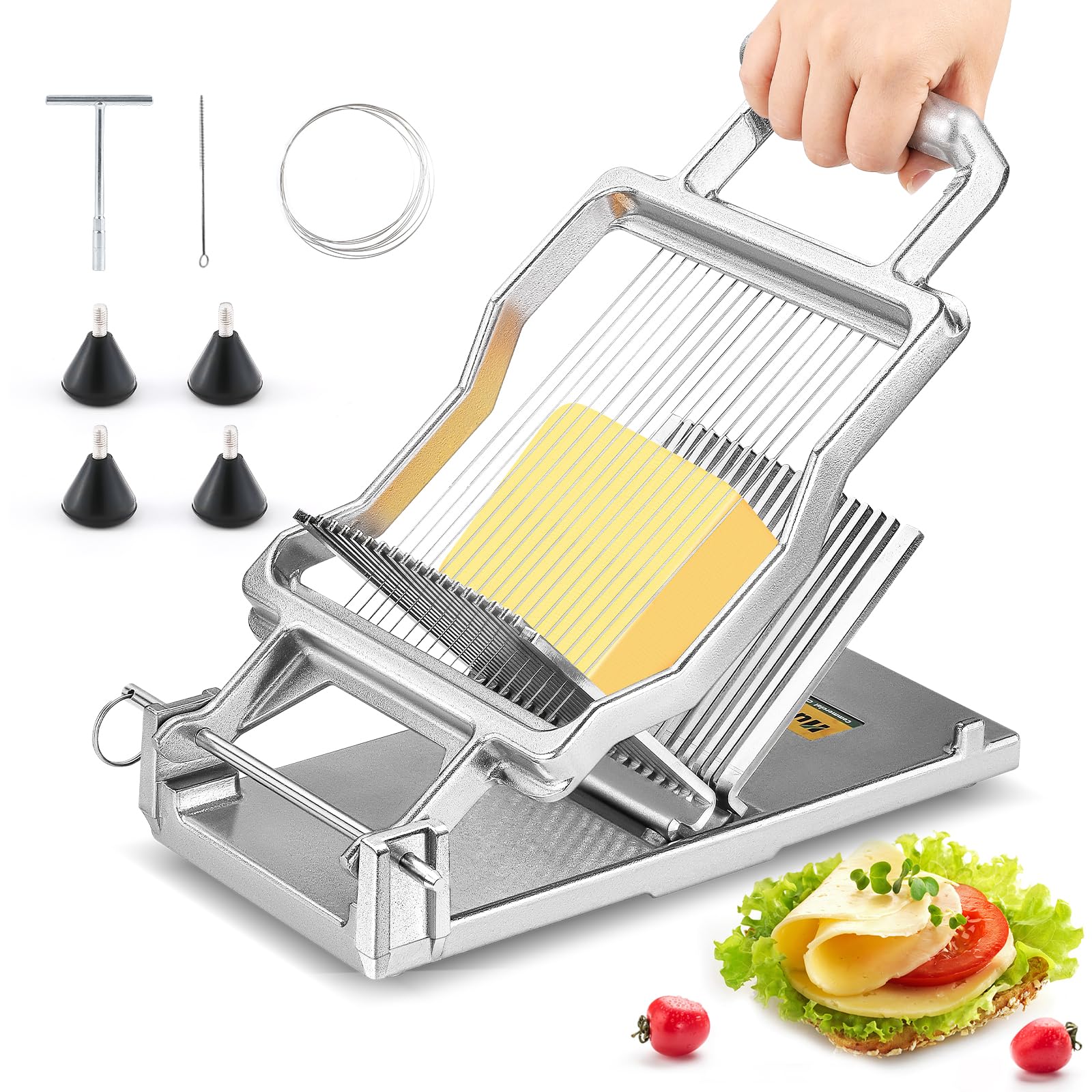 HuanyuCheese Slicer Commercial Block Cheese Cutter Board with 316 Stainless Steel Wire Aluminum Alloy Body Customized 1/5 IN Removable Butter Cutting Blade Replaceable