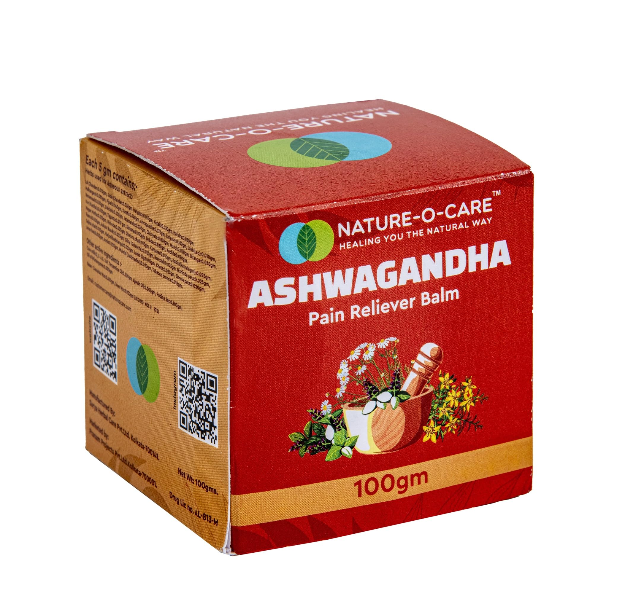 Nature-O-Care Ashwagandha Pain Relief Balm - Instant Pain Reliever, 100% Natural Ingredients, Power of 51 Herbs, Paraffin & Petroleum Free, Knee, Back, Joint Pain Relief, 100g