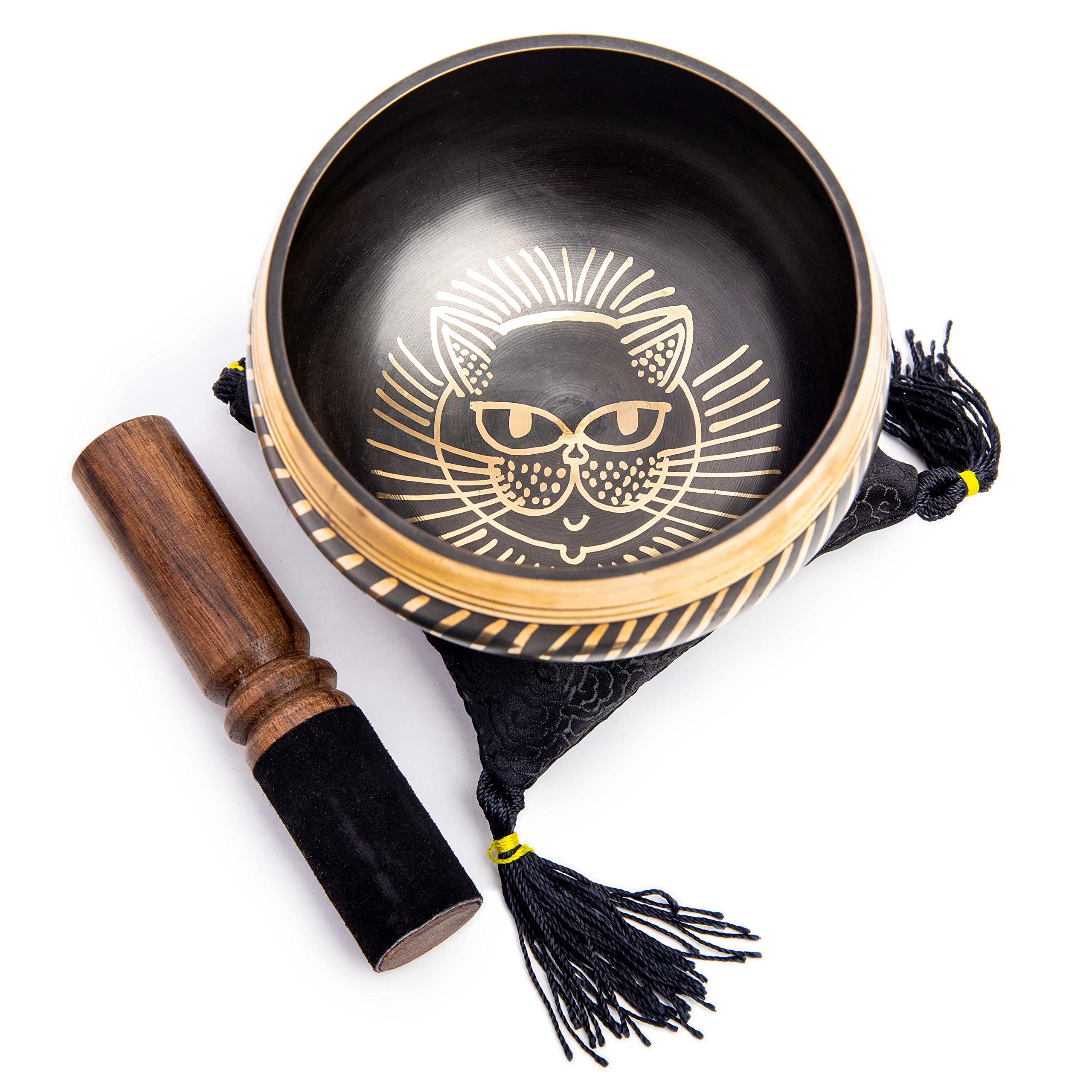 Tibetan Singing bowl Set - Easy To Play Cat Design Meditation Mindful 7 Chakra Sound Healing Handcrated Gift By HIMALAYAN BAZAAR