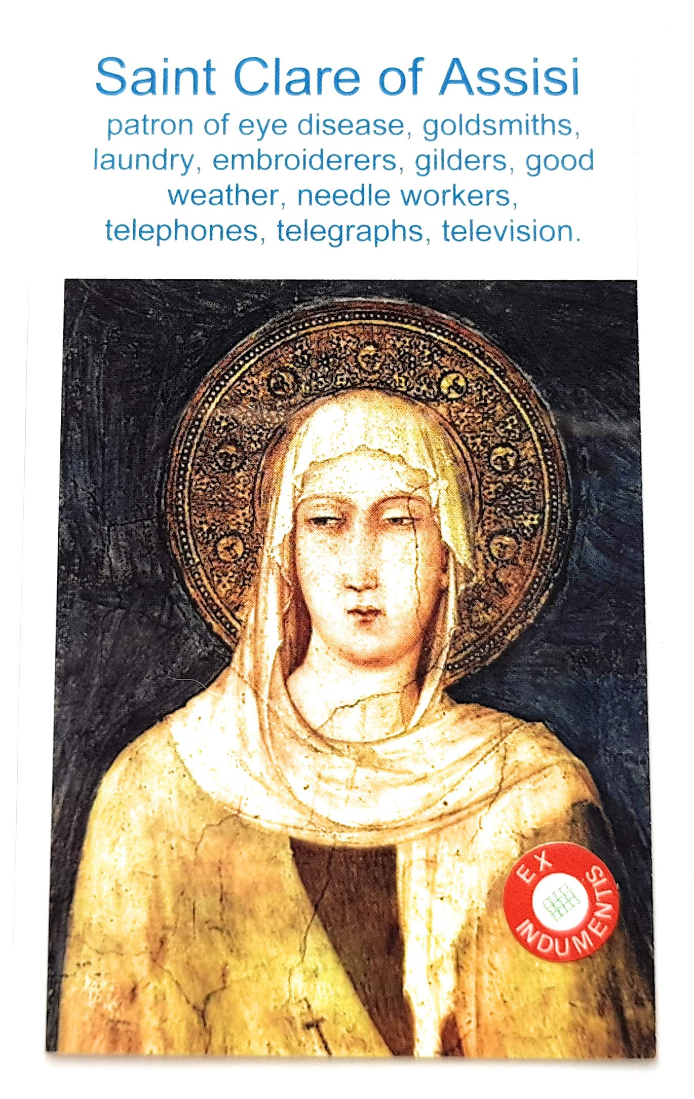 relic card 3rd Class of Saint Clare Clair Claire Assisi Patron of Eye Disease goldsmiths Laundry Television embroiderers gilders Good Weather Clara de Asís patrona de Telecomunicaciones Televisión