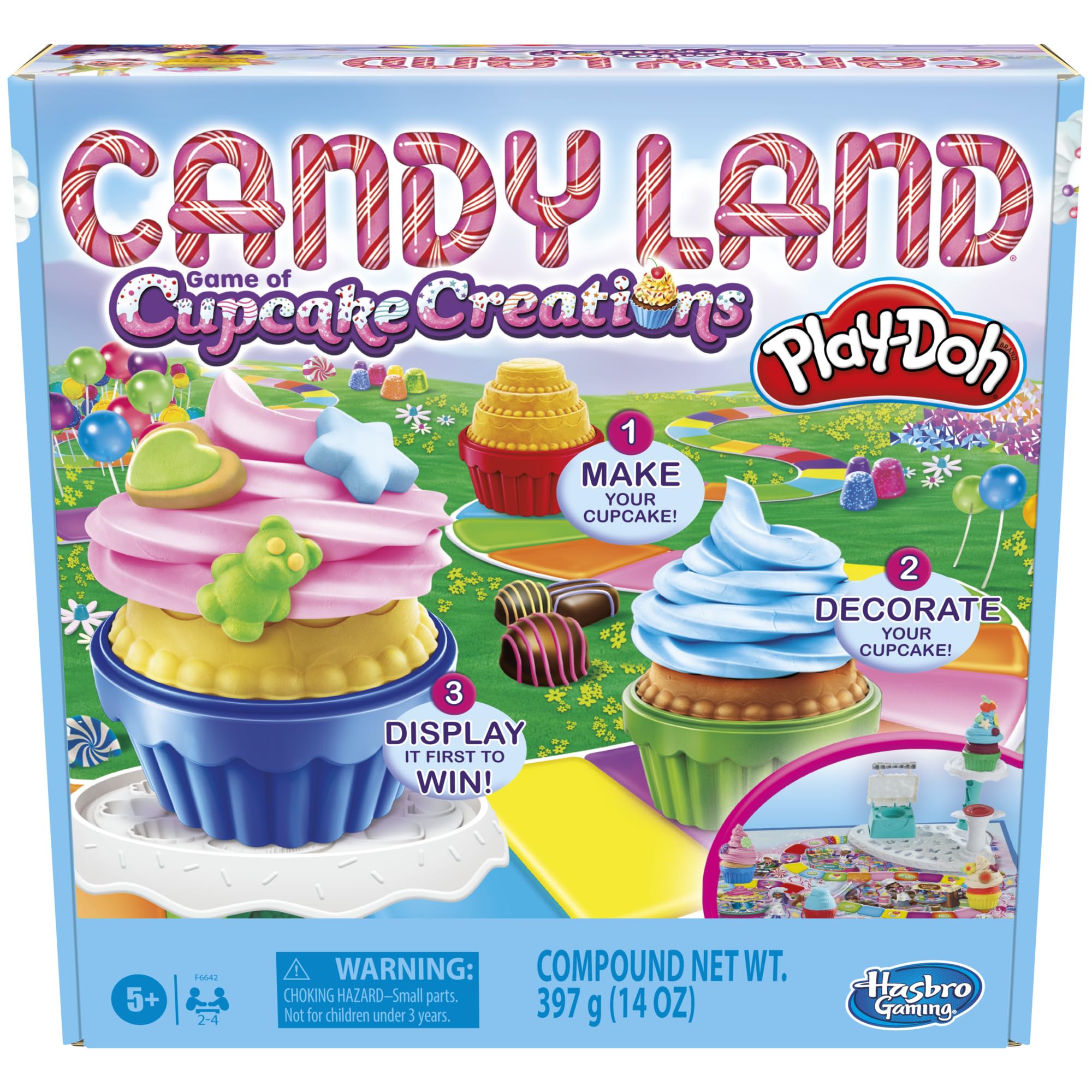 Hasbro Gaming Candy Land Cupcake Creations, Kids Board Game with 7 Play-Doh Cans and Tools