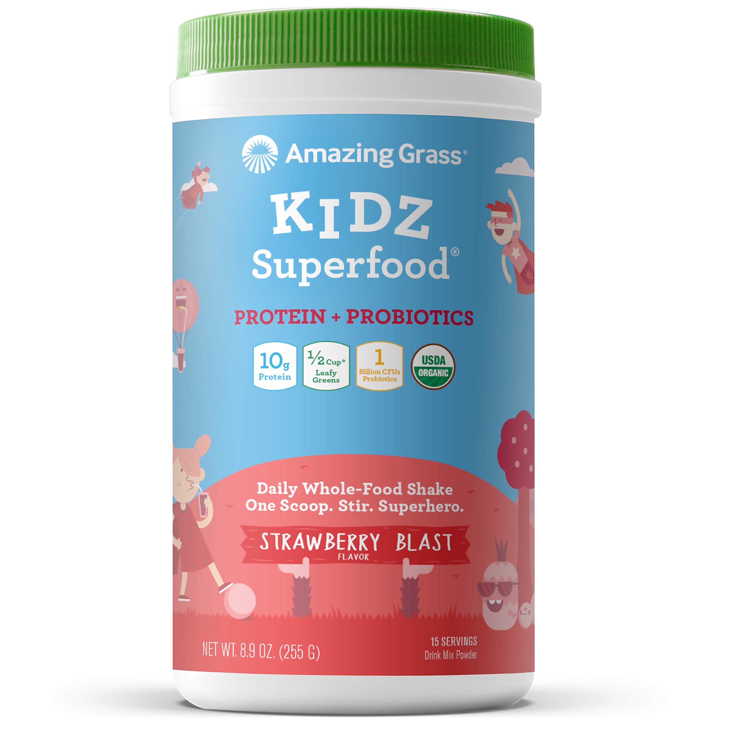 Amazing Grass, Kidz Superfood, Protein + Probiotics, Strawberry Blast, 8.9 oz (255 g)