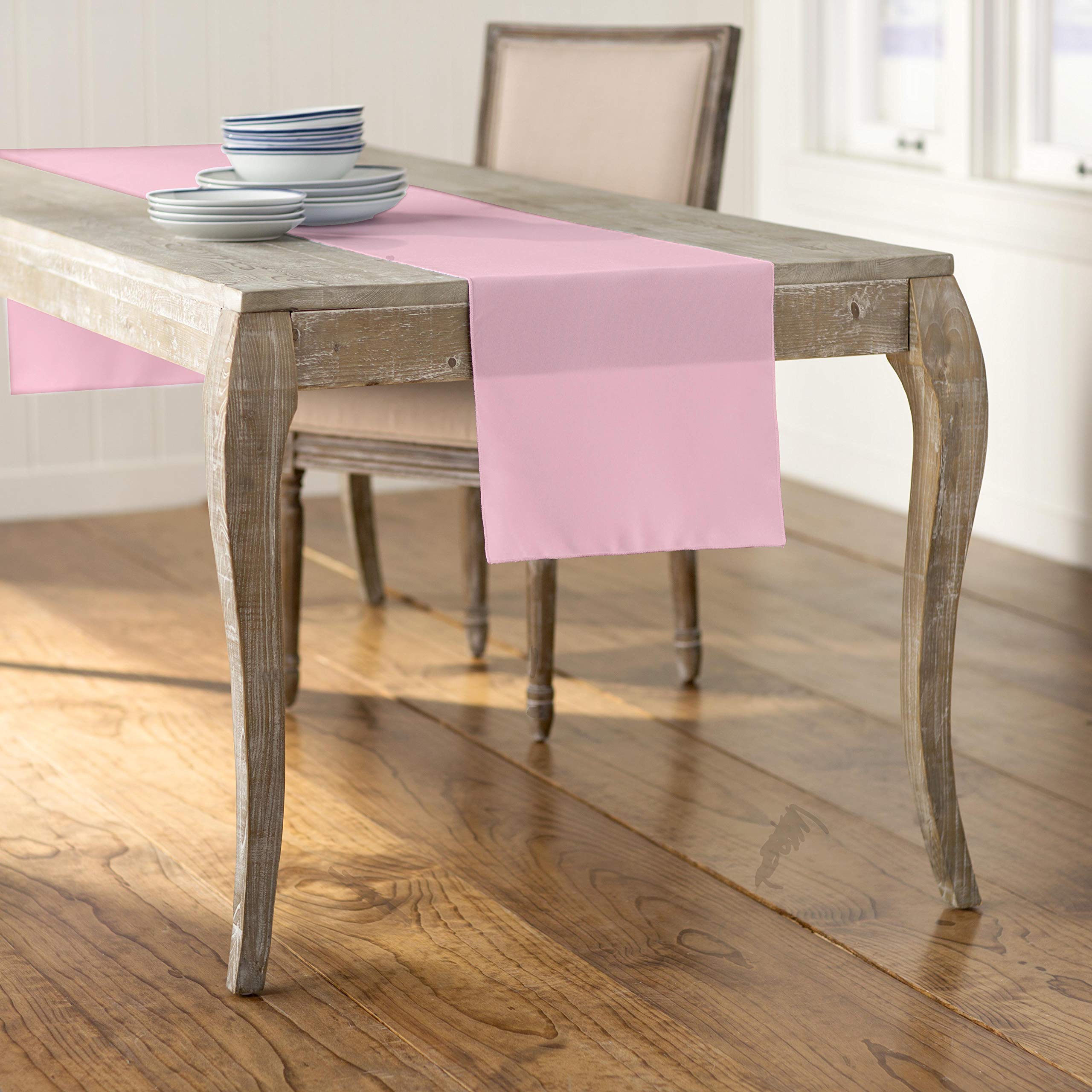 LA Linen Polyester Poplin Table Runner, 14 by 108-Inch, Pink Light