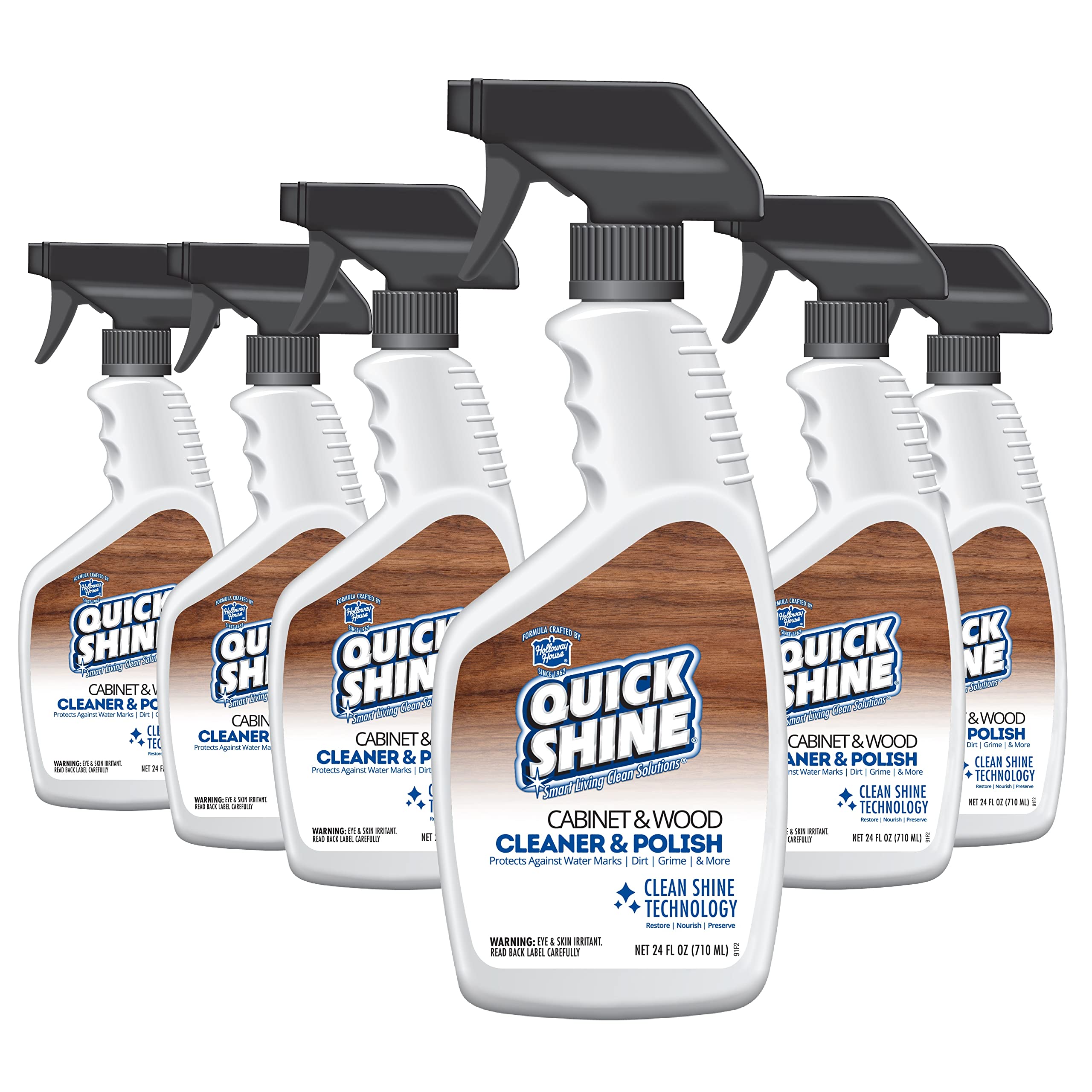 Quick ShineCabinet & Wood Cleaner & Polish 24oz, 6Pk | Clean & Revitalize your Wood in One Easy Step | Just Spray & Wipe | Removes Dirt & Shines w/No Waxy Buildup | Restore, Nourish, Preserve