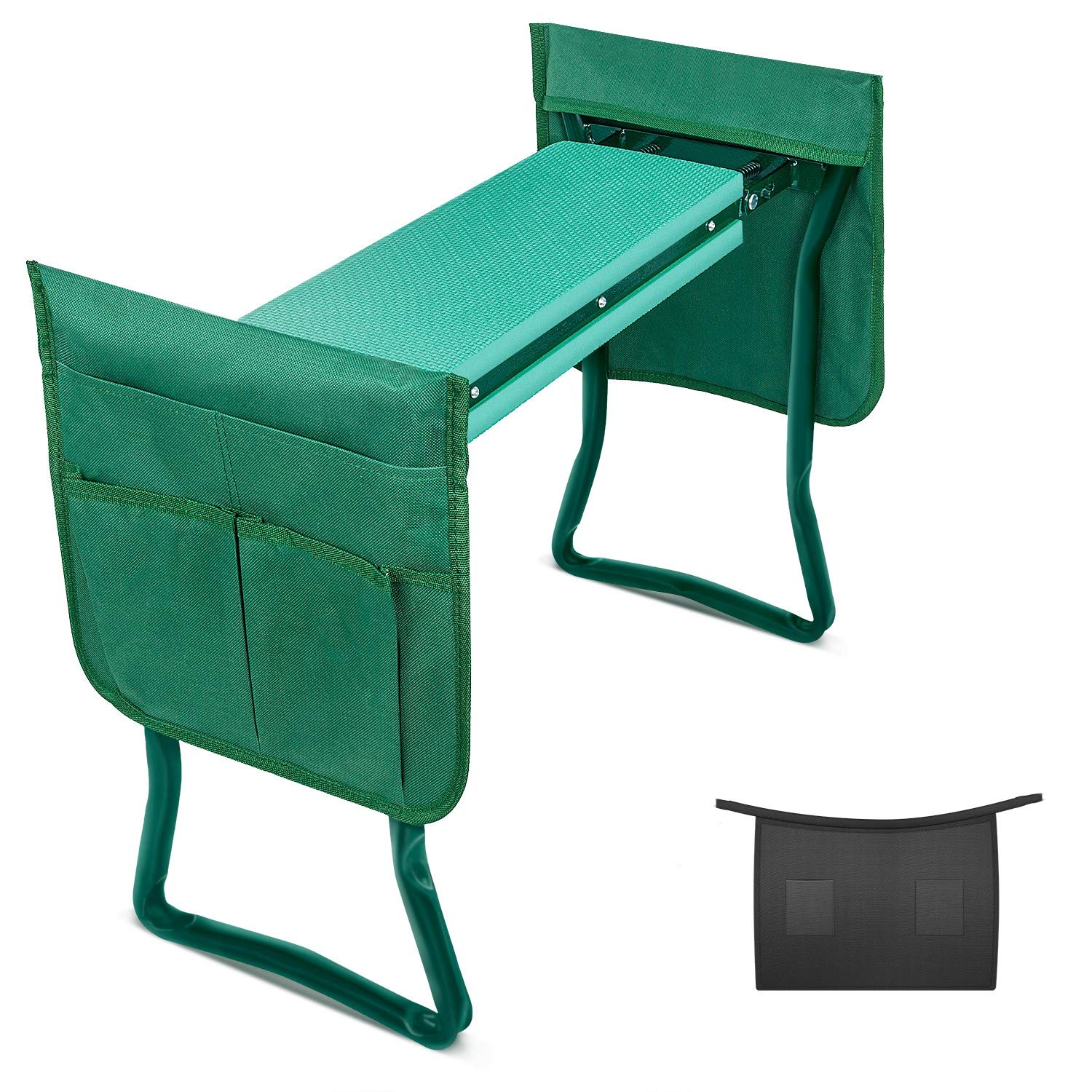 iPower Garden Kneeler and Seat Foldable Kneeling Bench with Sturdy Soft EVA Foam Pad for Outdoor, Fishing, Camping, 2 Tool Pouches Included, Green