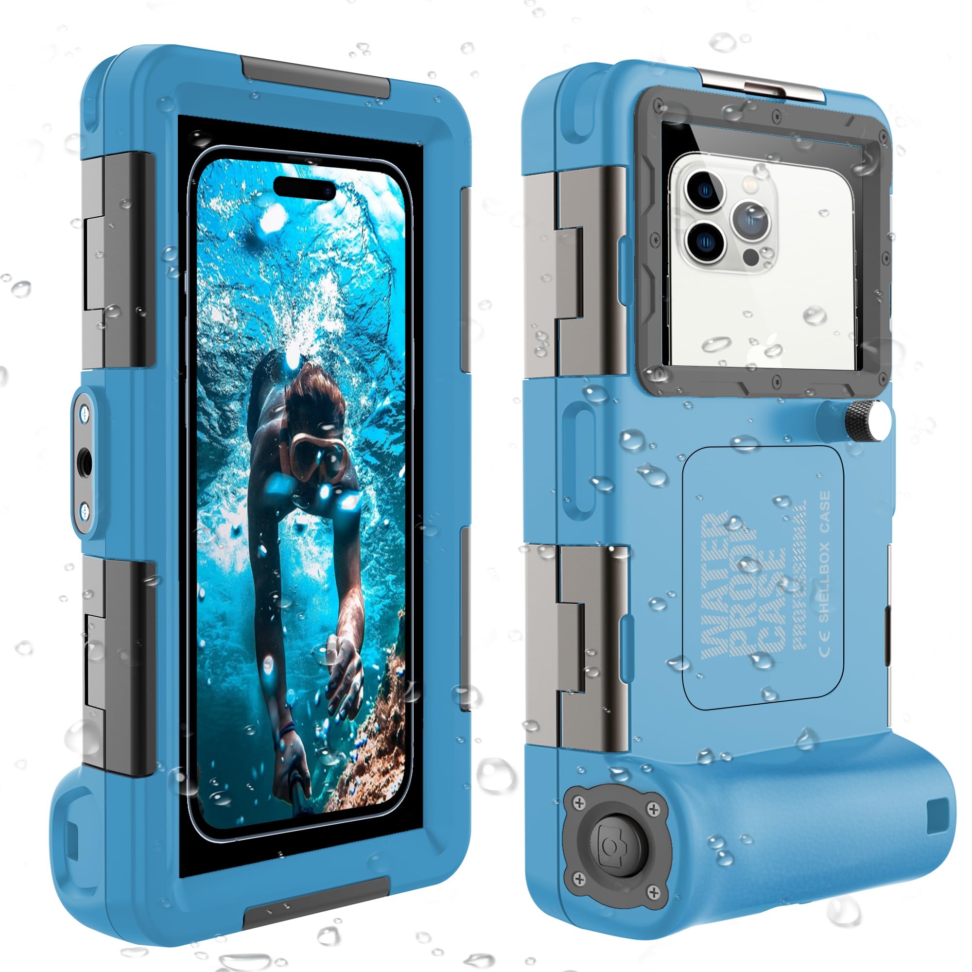 ShellBox Case Diving Case 2nd Gen for iPhone/Samsung Galaxy Series, Universal Phones[4.9-6.9 Inch],Snorkeling[15m/50ft] Full Body Protector(Blue-Grey)