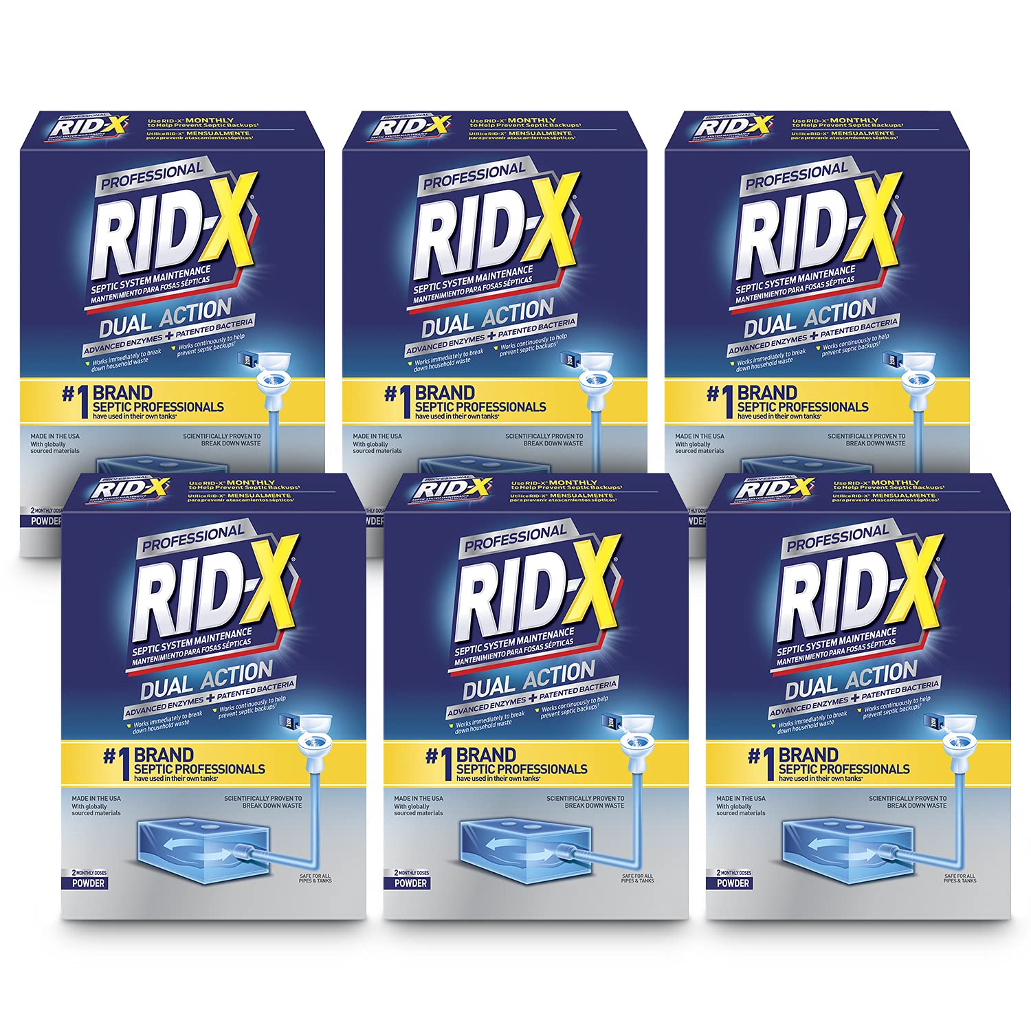 RID-X Professional Septic Treatment, Septic Tank Treatment, 12 Month Supply Of Powder (6 Packs x 2 Month Supply), 117.6 oz