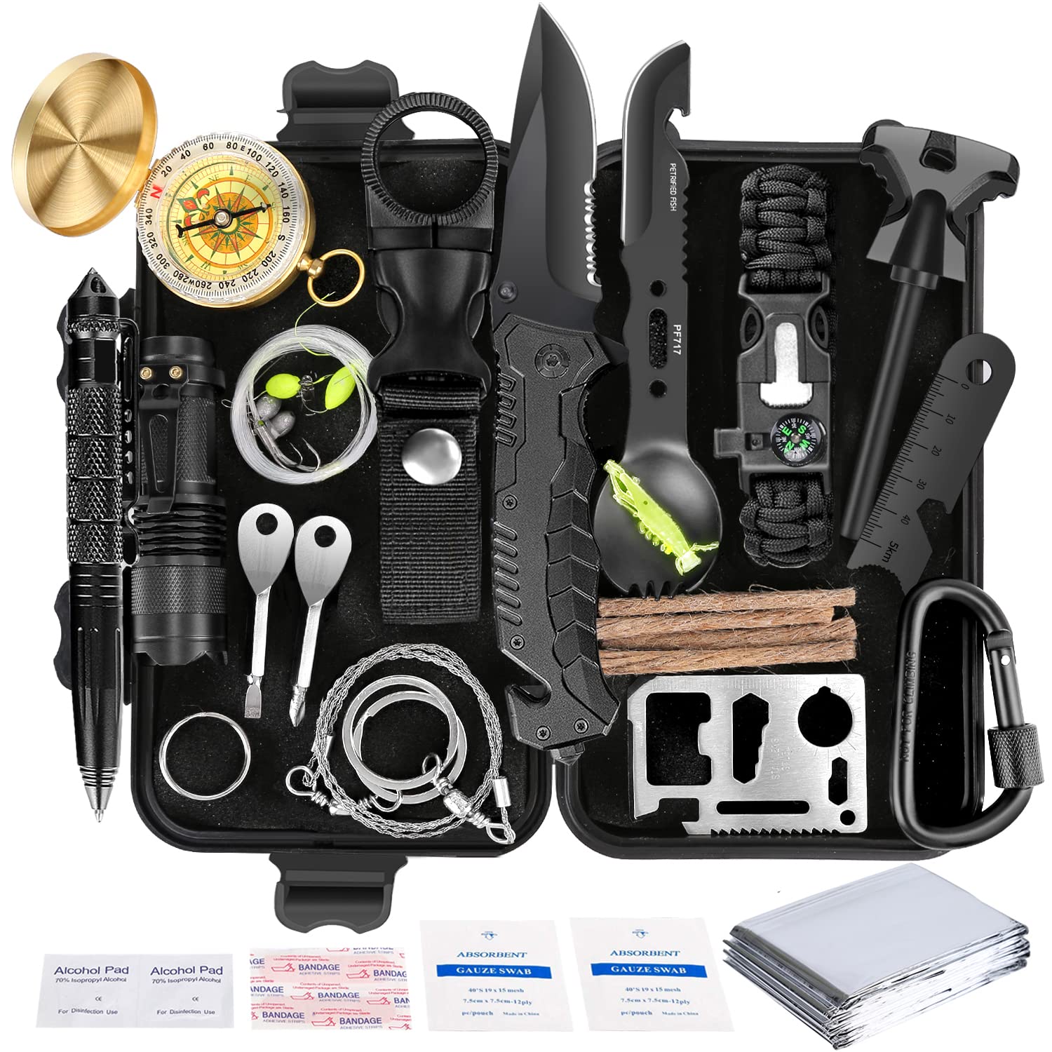 Survival Kit 35 in 1, First Aid Kit, Survival Gear, Survival Tool Gifts for Men Boyfriend Him Husband Christmas Camping, Hiking, Hunting, Fishing