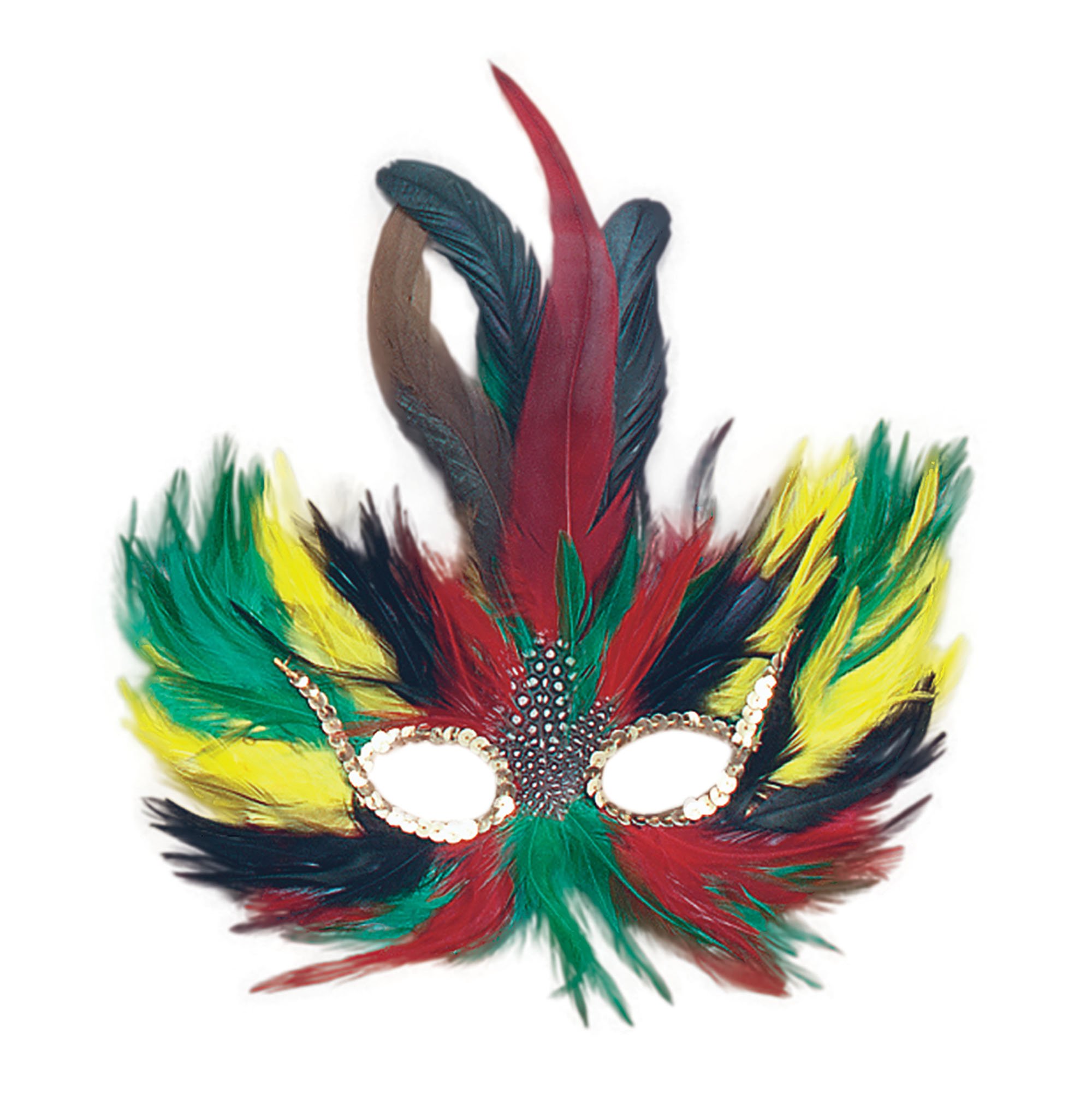 Bristol Novelty EM015 Feather Mask | Green, Red and Yellow | Pack of 1 Eye, Womens, One Size