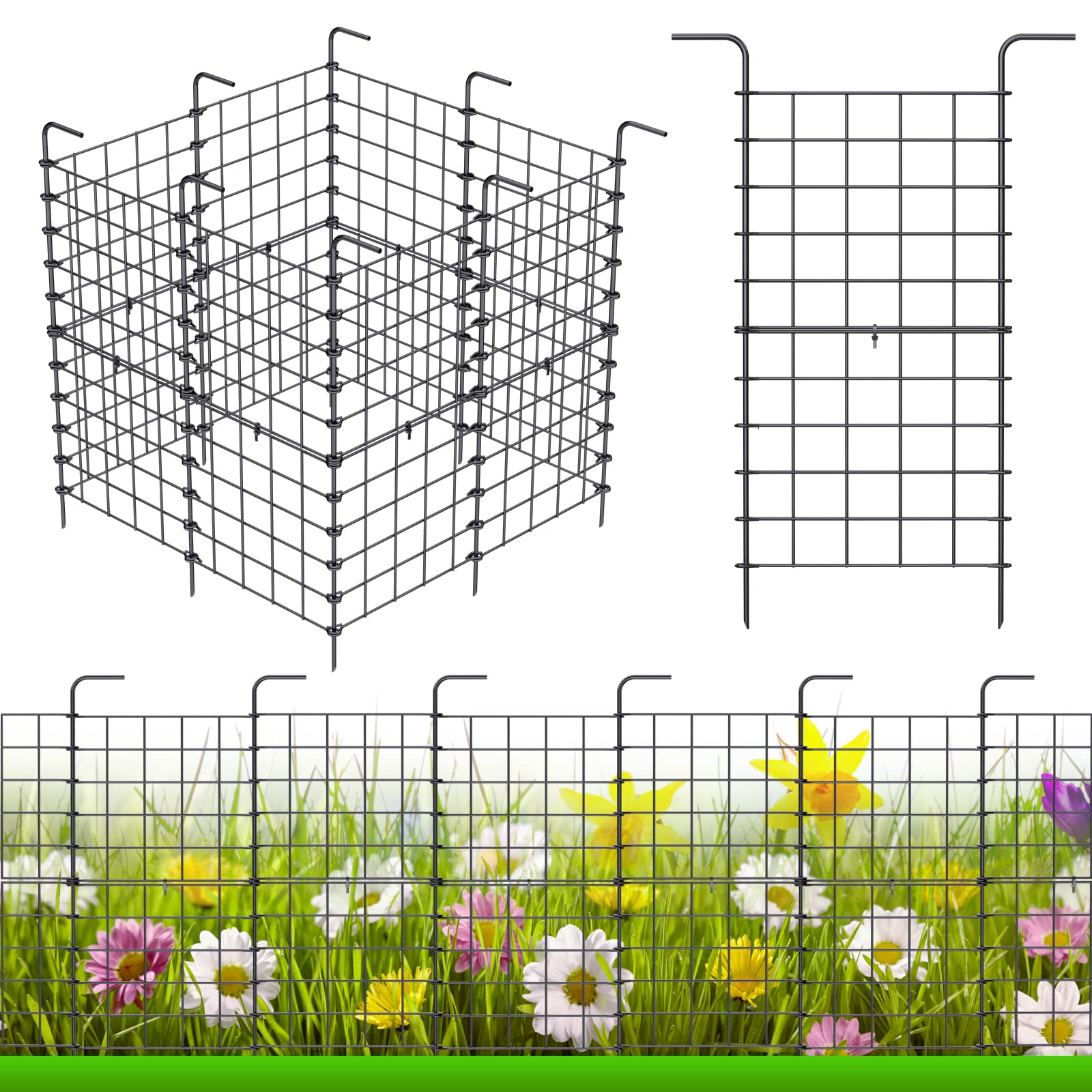 32 Pack Decorative Garden Fence Outdoor 24in x 22ft Coated Metal RustProof Landscape Wrought Iron Wire Border Folding Fences Flower Bed Fencing Barrier Section Panels Decor Picket Edging