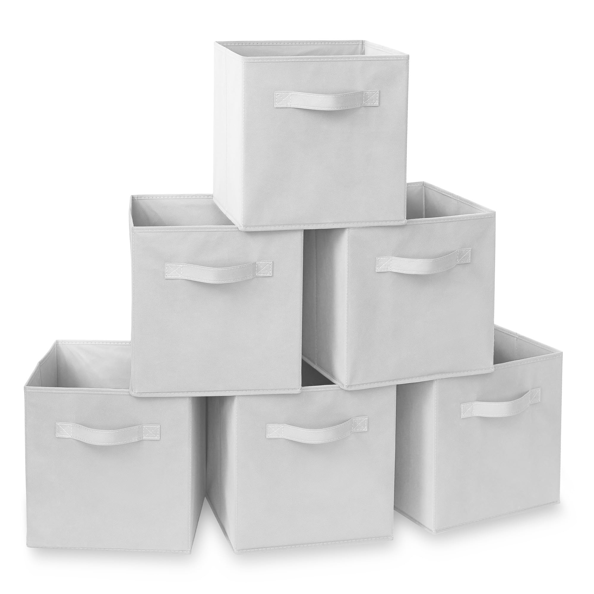 Casafield Set of 6 Collapsible Fabric Cube Storage Bins, White - 11" Foldable Cloth Baskets for Shelves, Cubby Organizers & More