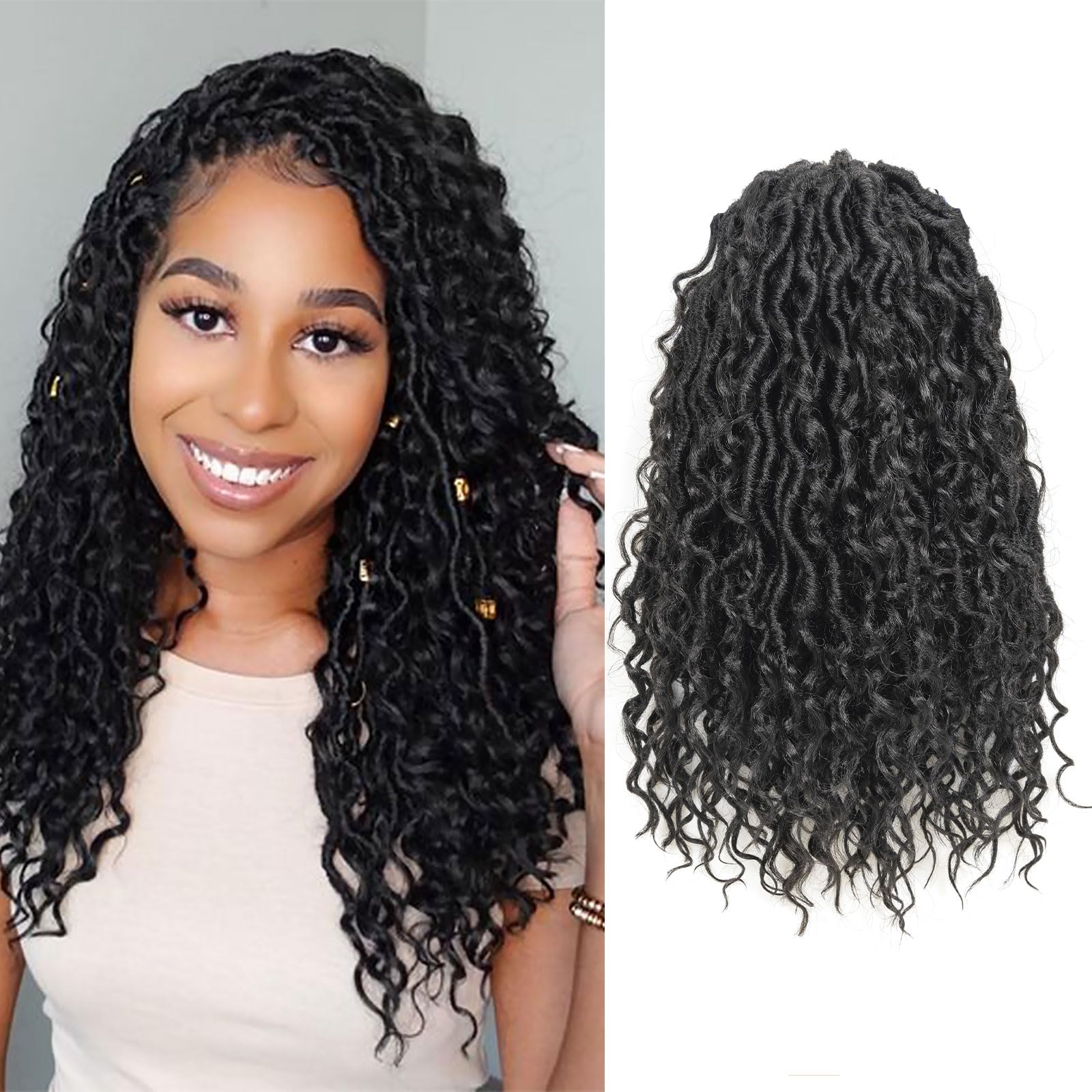 Goddess Locs Crochet Hair 8 Packs 12 inch Faux Locs Crochet Hair Pre Looped Crochet Braids Boho Locs Crochet Hair For Women Synthetic Hair Extensions (12 Inch 8 pcs, 1B)