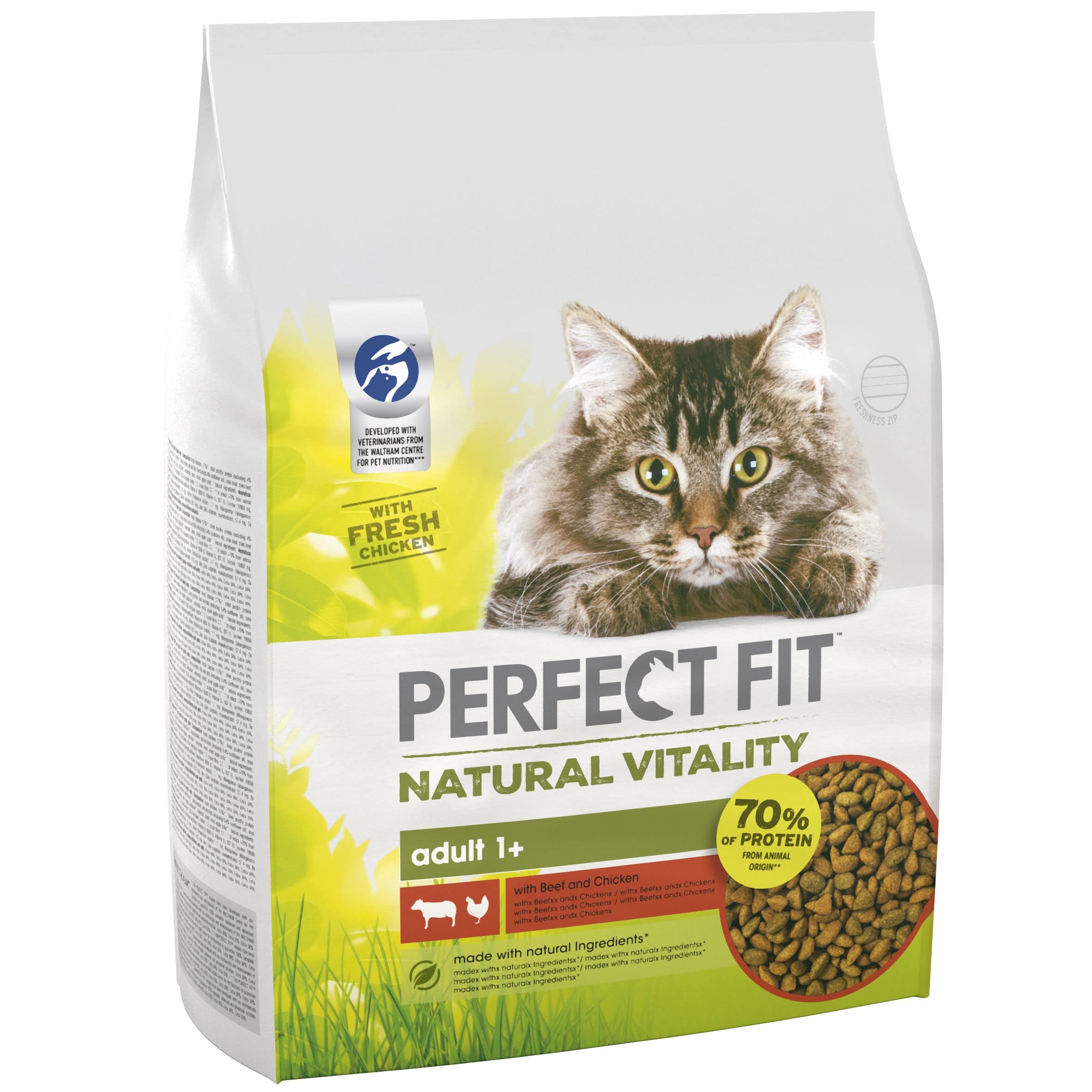 PERFECT FITNatural Vitality Dry Cat Food Adult 1+ - Complete Dry Food for Adult Cats from 1 Year Old, Rich in Beef and Chicken – 2, 4 kg (Pack of 3)