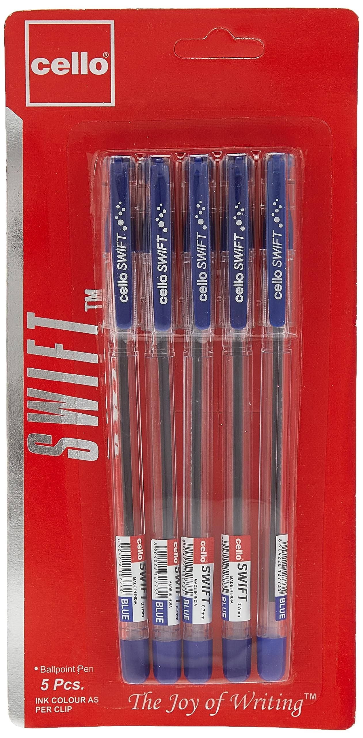 CELLO Swift Ball Pen 0.7Mm Blister Of 5Pc Blue