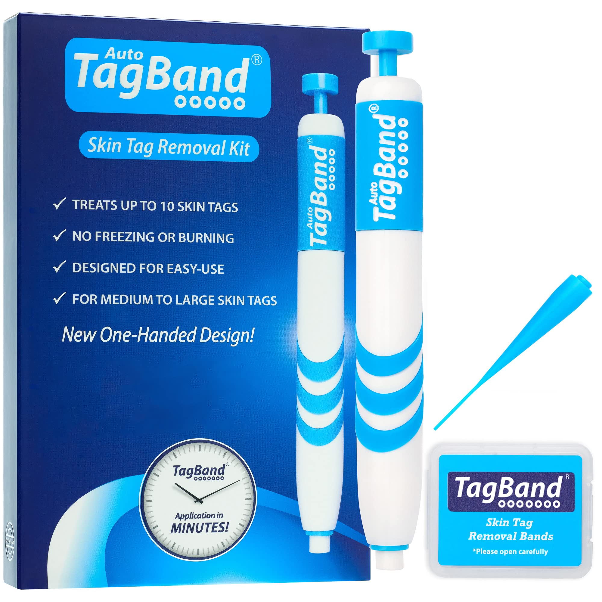 Auto TagBand Skin Tag Removal Kit. Fast Effective & Safe Skin Tag Remover for Large Skintags (4mm-6mm) on Face & Hard to Reach Areas - One-Hand Application at Home in Minutes, Includes Pen + 10 Bands