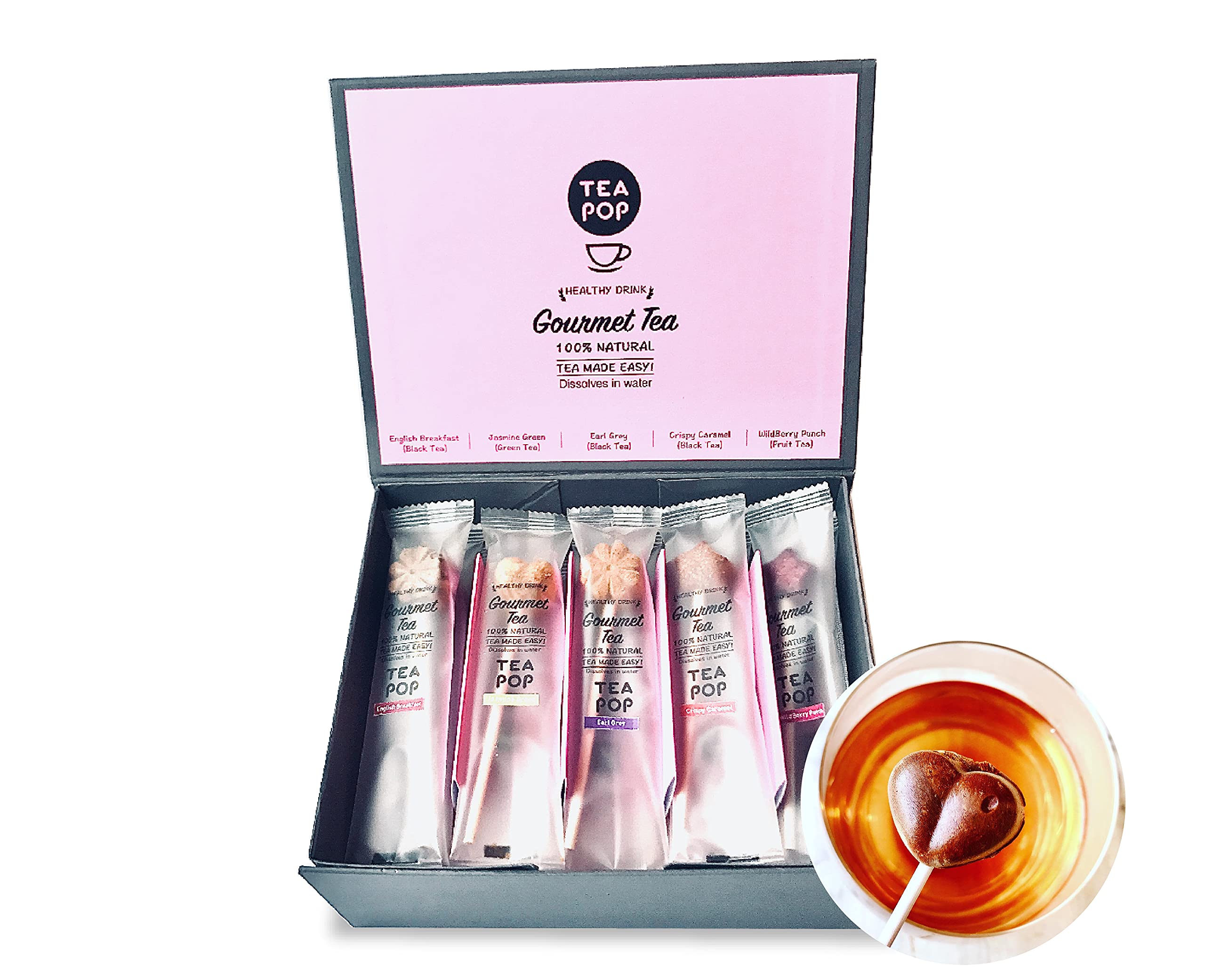 Tea-Pop Crystallised Tea On-A-Stick! Luxury Gift Box, 20 Sticks, 100% Natural Crystallised Tea, Perfect for Birthdays, Mothers Days or All Tea Lovers