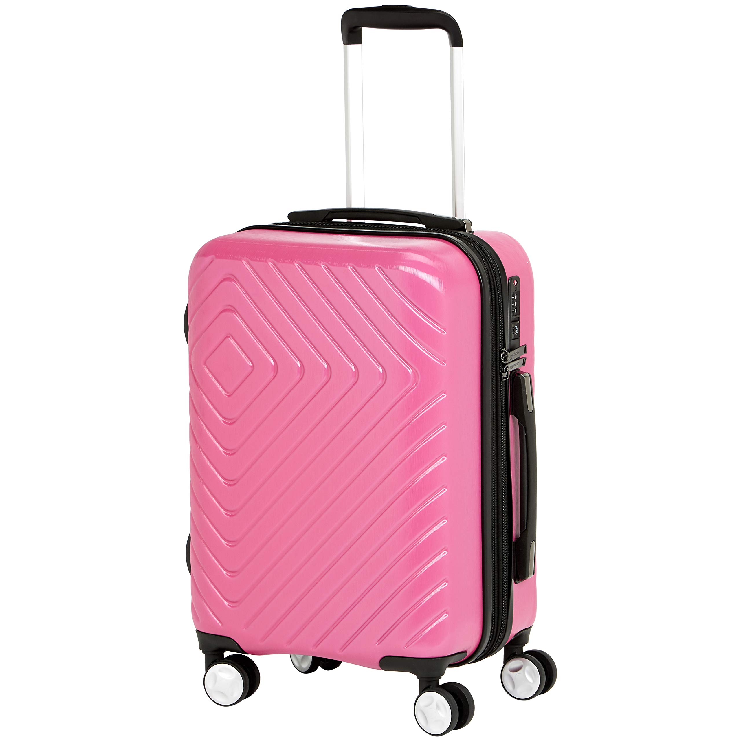 Amazon Basics Carry On Luggage with Wheels, Expandable 21.7-inch Geometric Travel Suitcase, TSA Lock - Pink