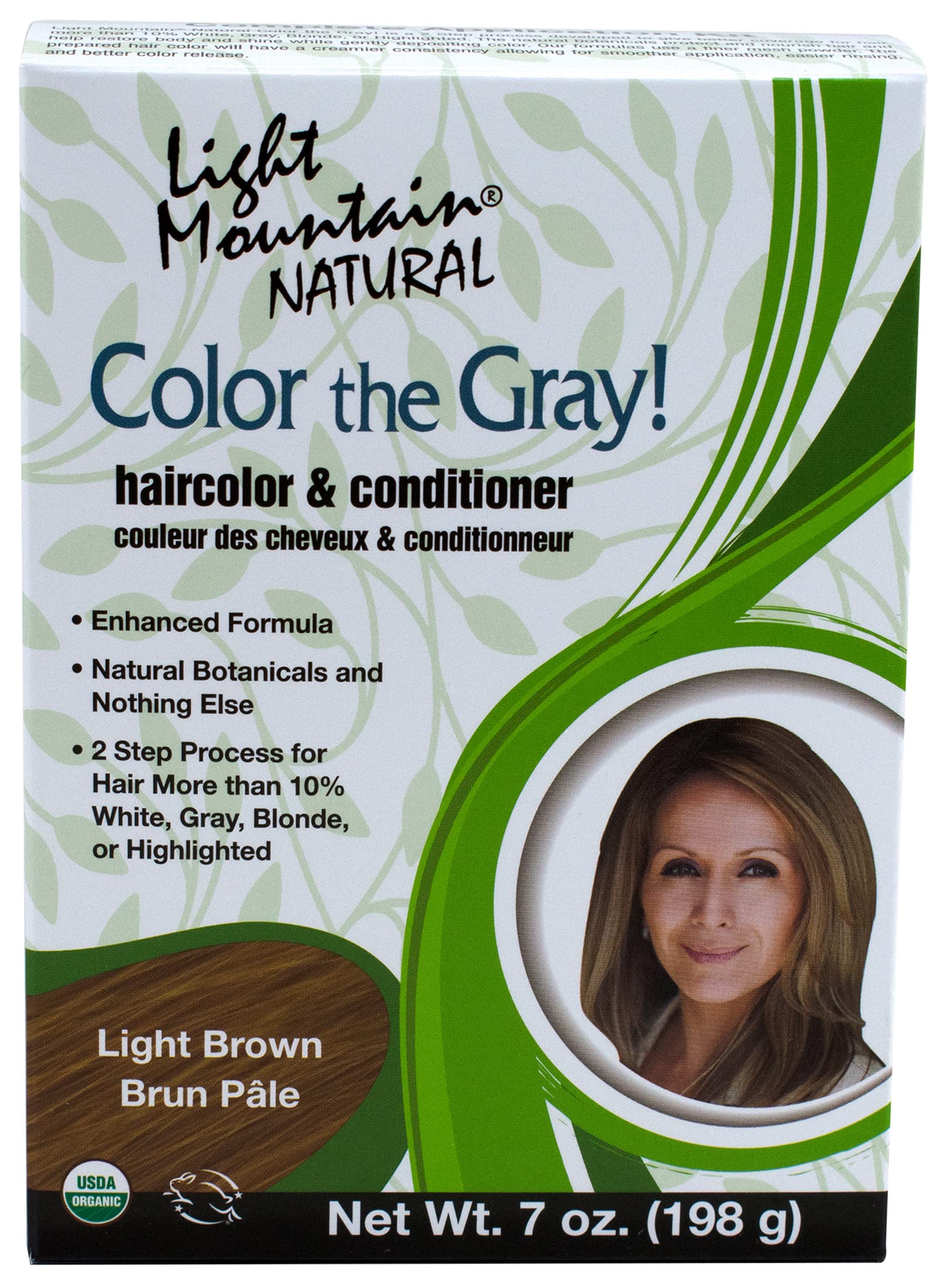 LIGHT MOUNTAINHenna Hair Color & Conditioner, Color the Gray - Light Brown Hair Dye for Men/Women, 2-Step Chemical-Free, Semi-Permanent Hair Color for White, Gray, and Blonde Hair, 7 Oz